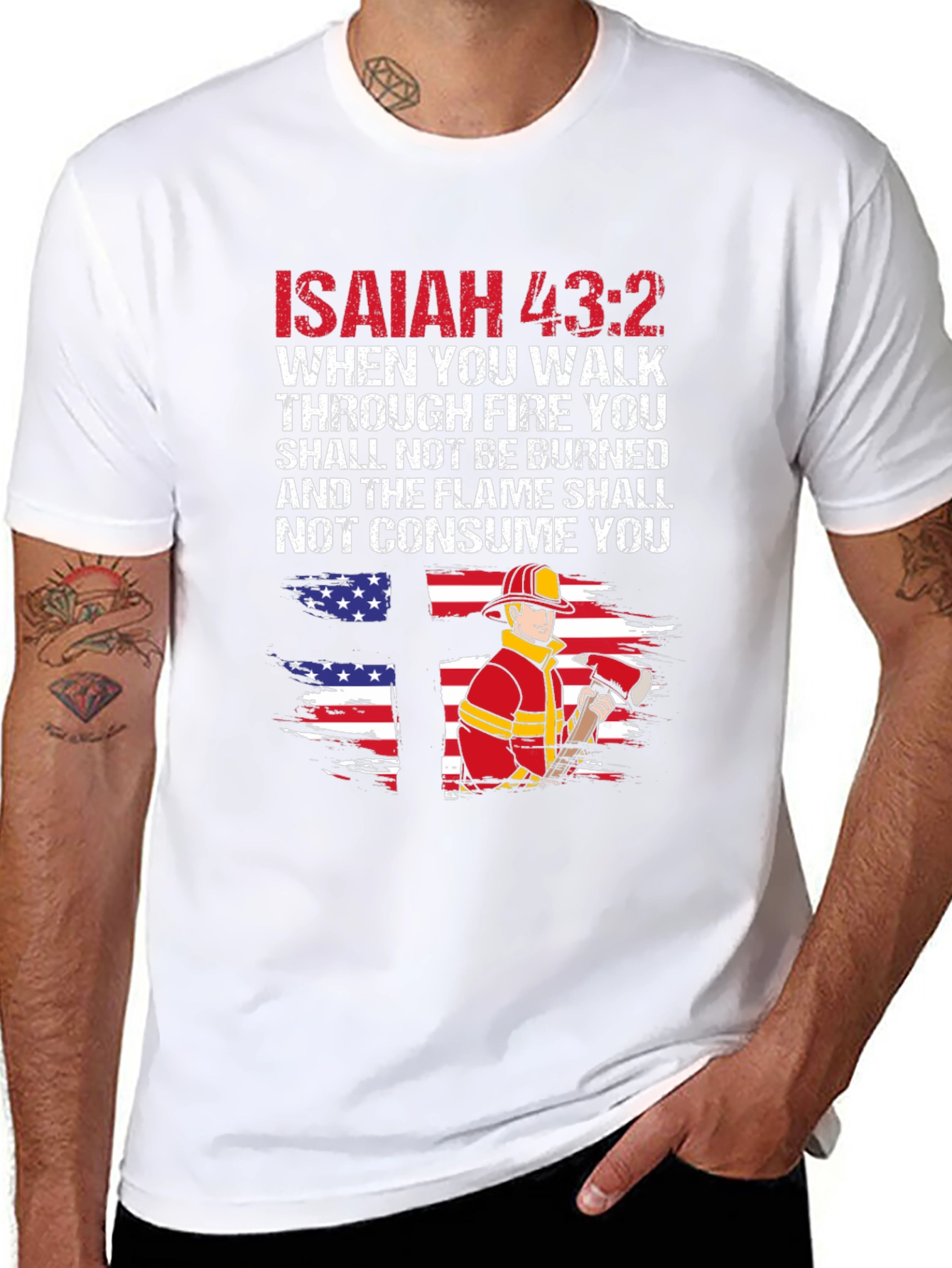 Isaiah 43:2 Firefighter Graphic T-Shirt
