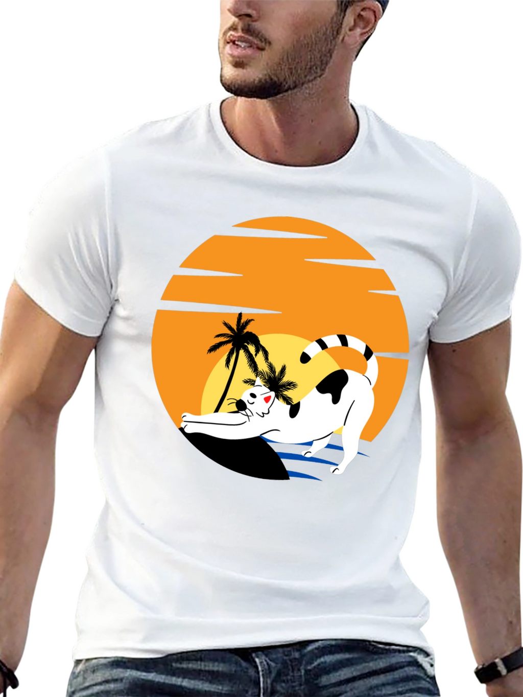 Cat Sunset Graphic Tee - Black Unisex T-Shirt