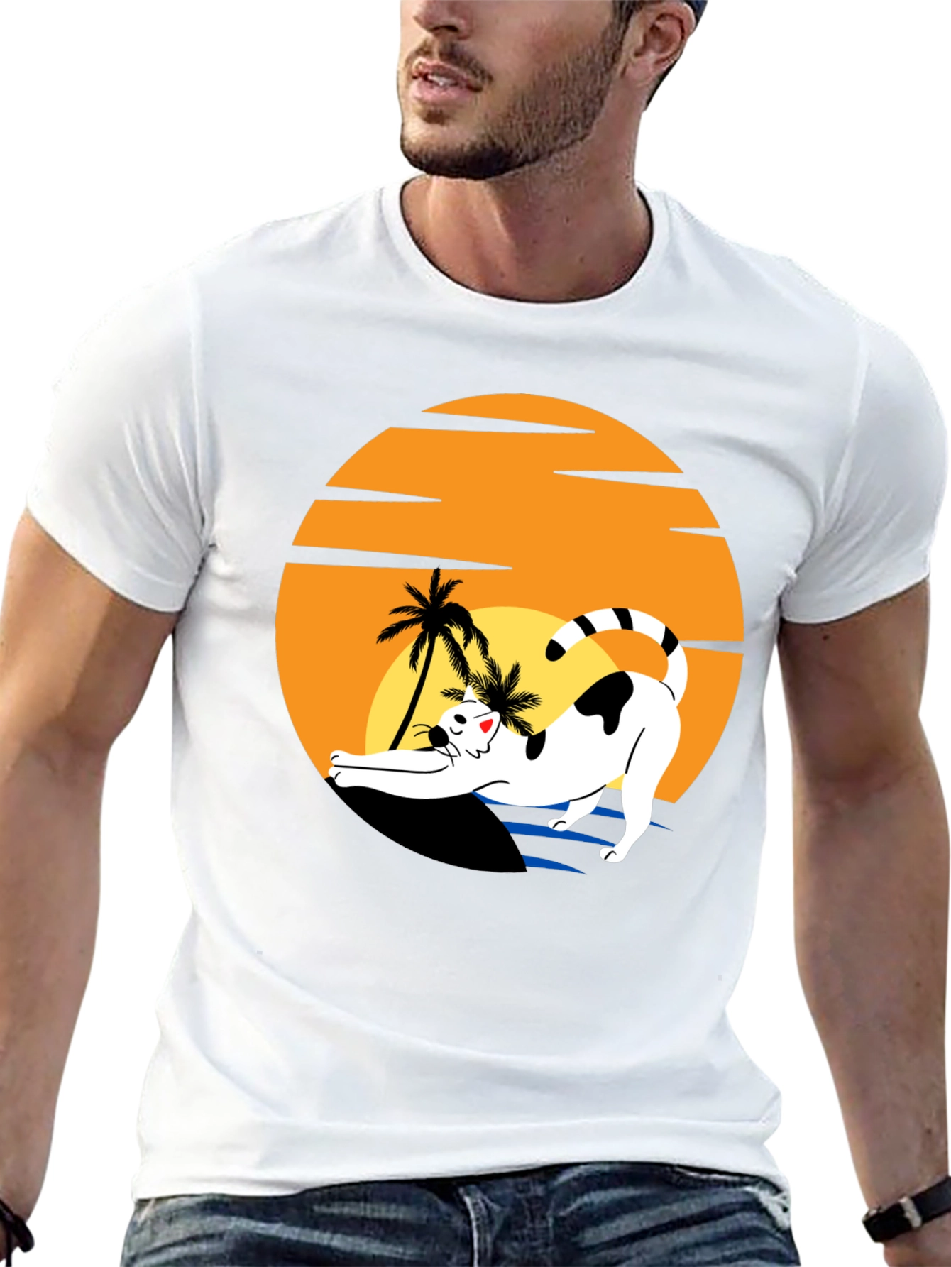 Cat Sunset Graphic Tee - Black Unisex T-Shirt