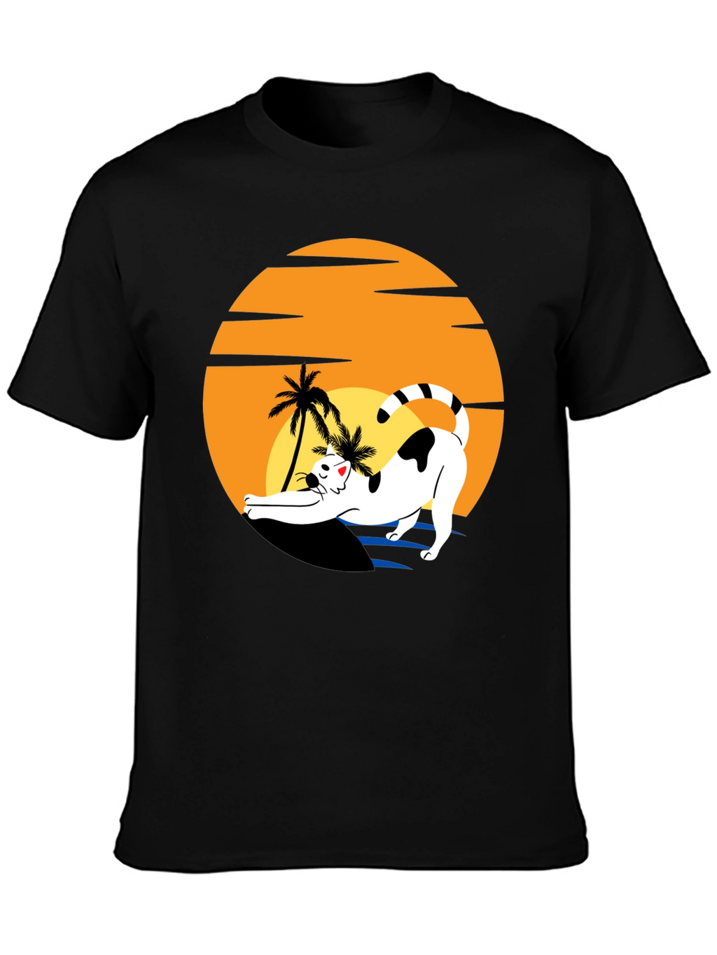 Cat Sunset Graphic Tee - Black Unisex T-Shirt