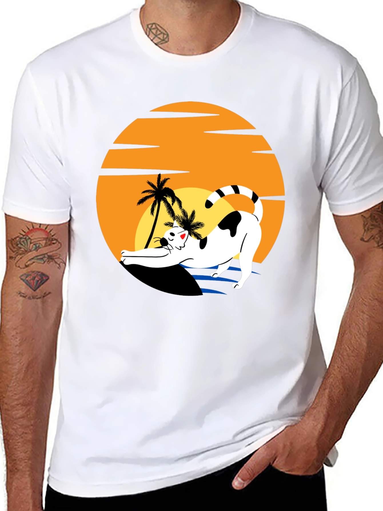 Cat Sunset Graphic Tee - Black Unisex T-Shirt