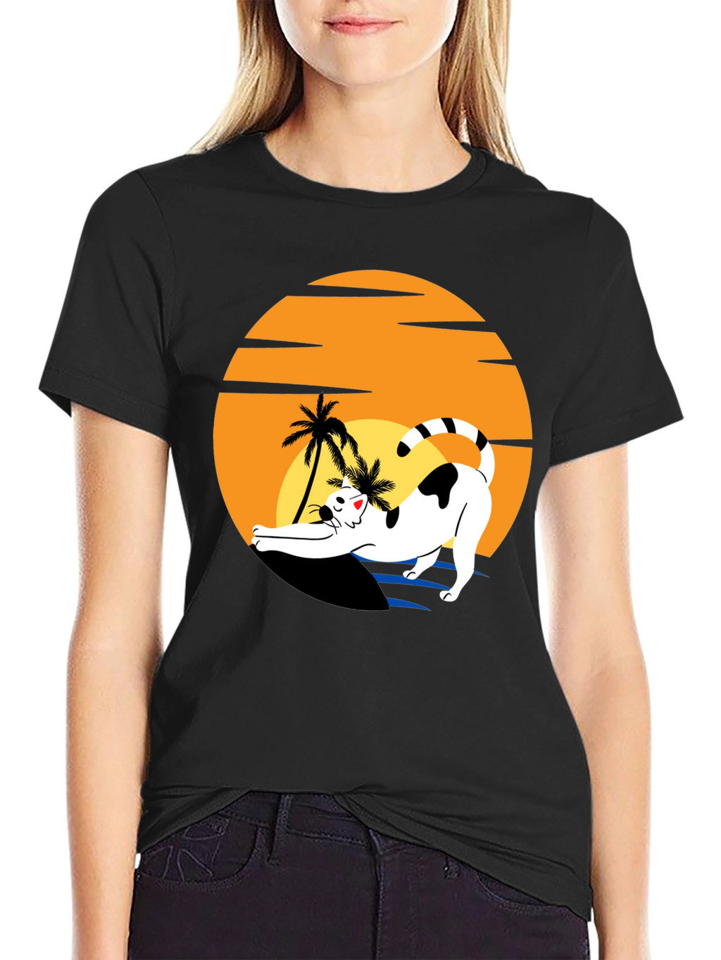 Cat Sunset Graphic Tee - Black Unisex T-Shirt
