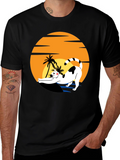 Cat Sunset Graphic Tee - Black Unisex T-Shirt