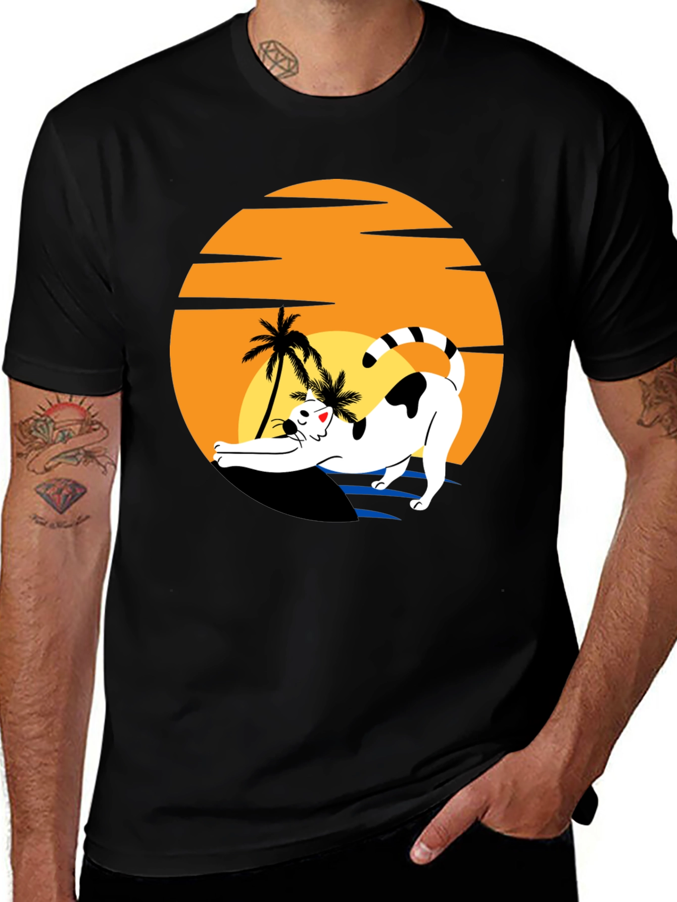 Cat Sunset Graphic Tee - Black Unisex T-Shirt
