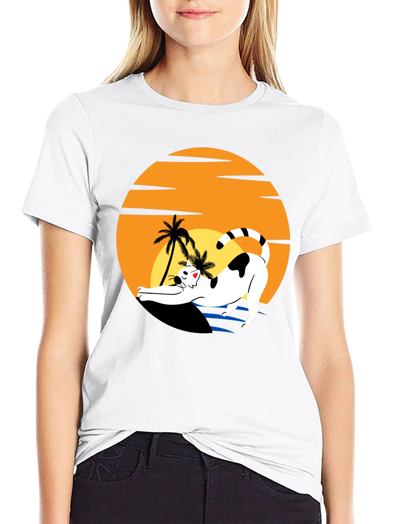 Cat Sunset Graphic Tee - Black Unisex T-Shirt