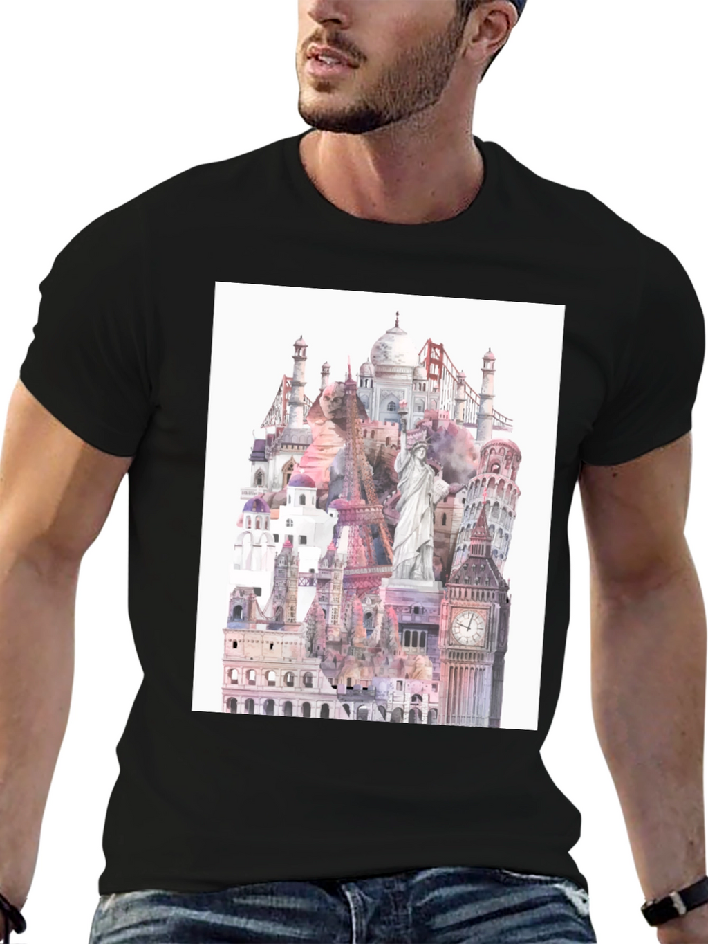World Landmarks Black Graphic Tee