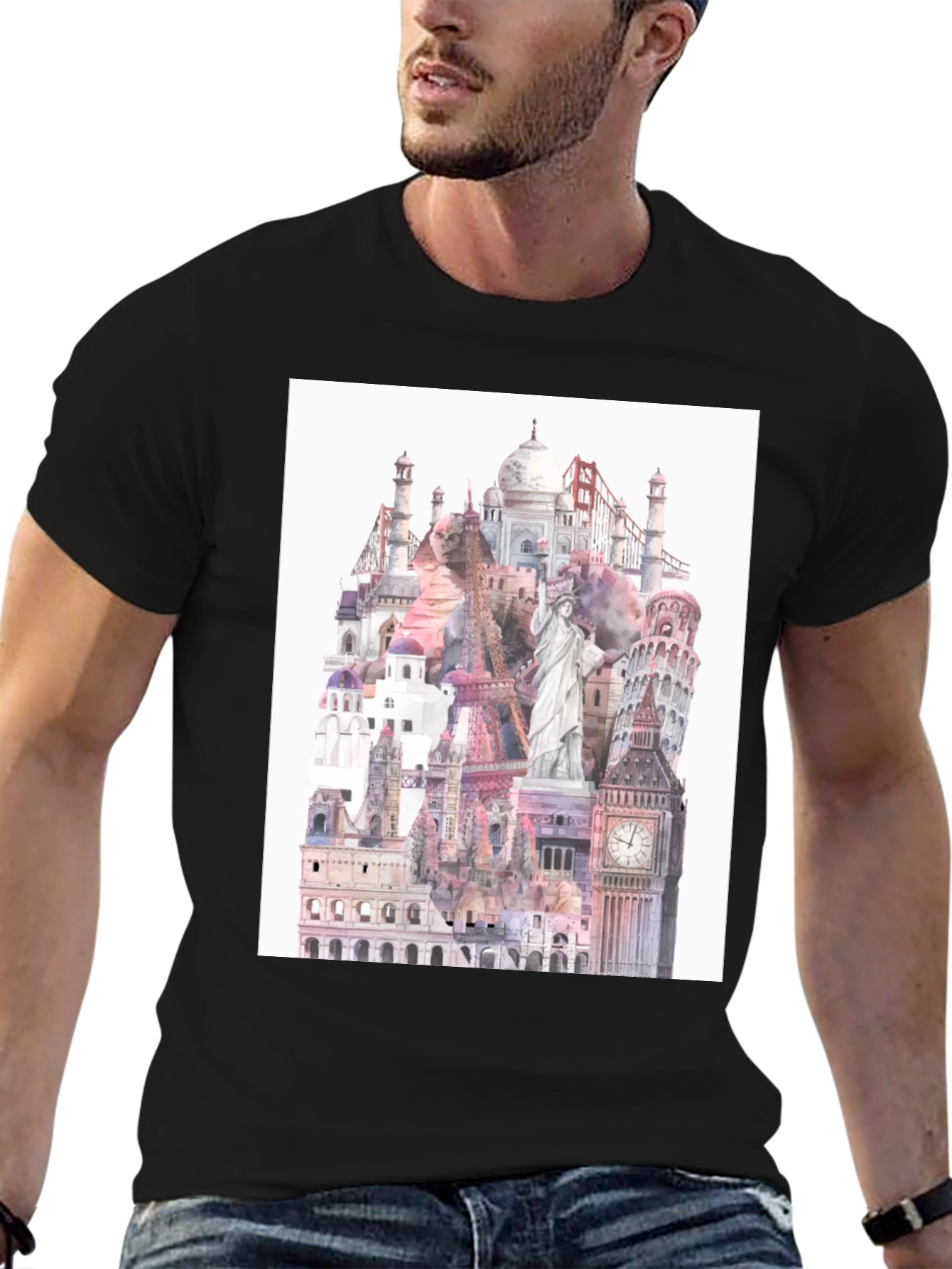 World Landmarks Black Graphic Tee