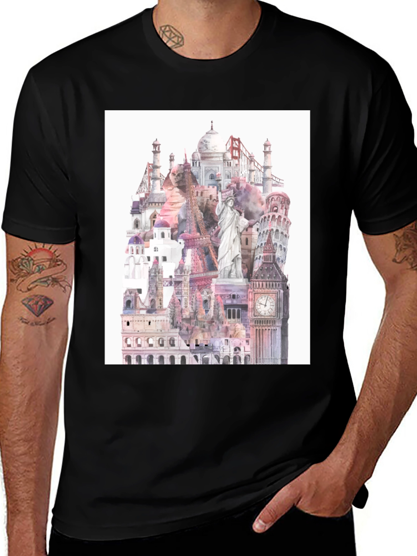 World Landmarks Black Graphic Tee