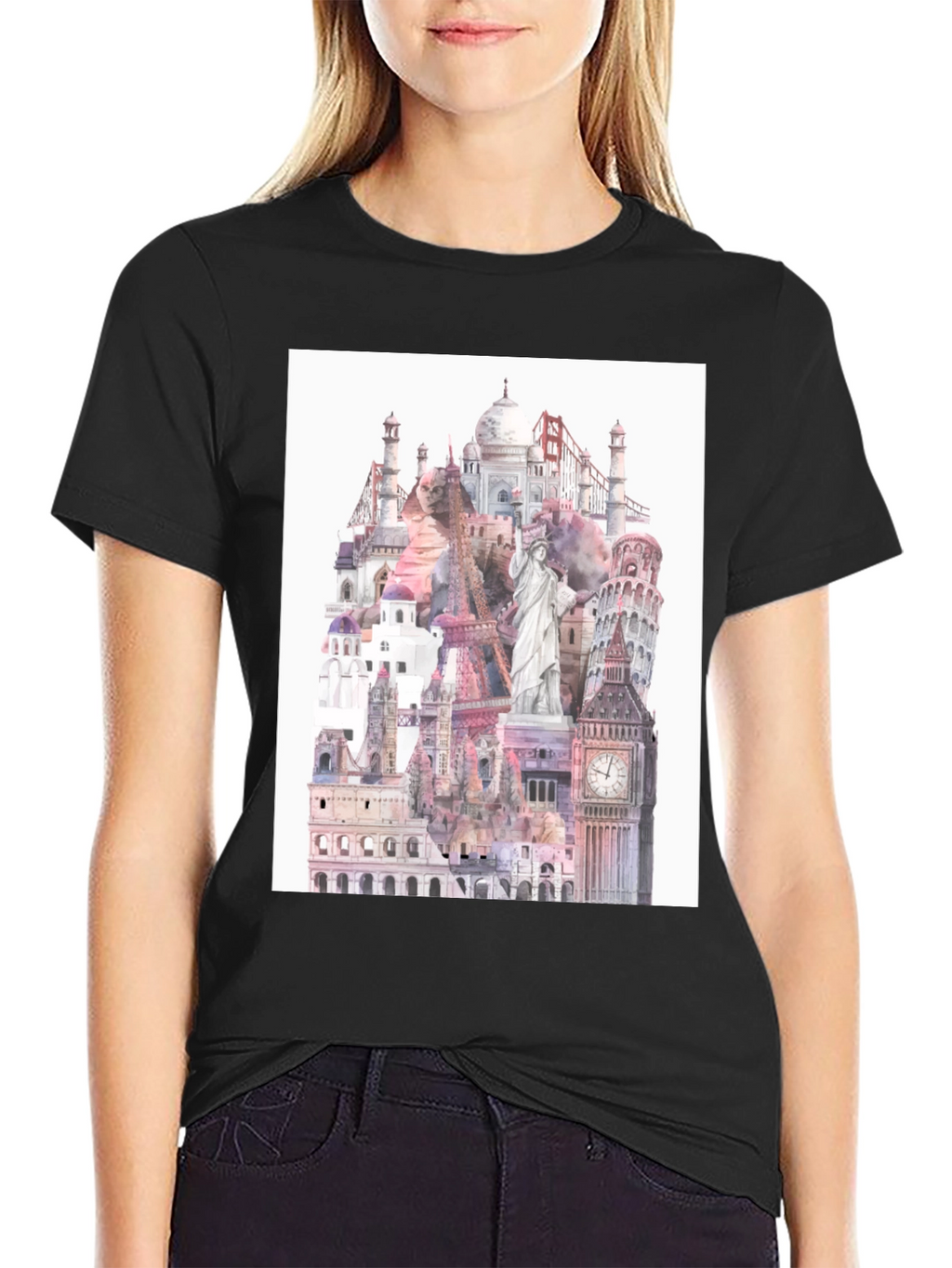 World Landmarks Black Graphic Tee