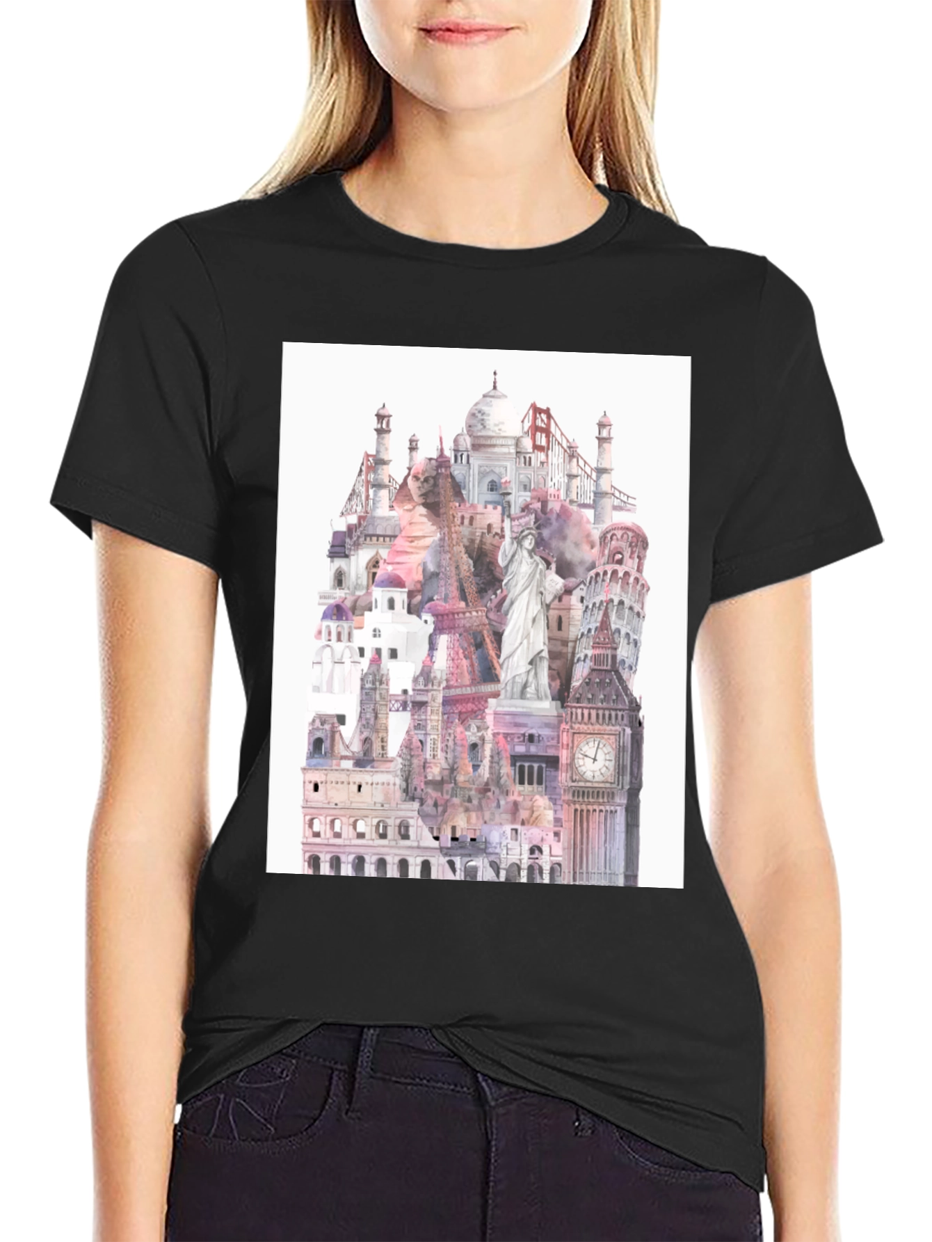 World Landmarks Black Graphic Tee