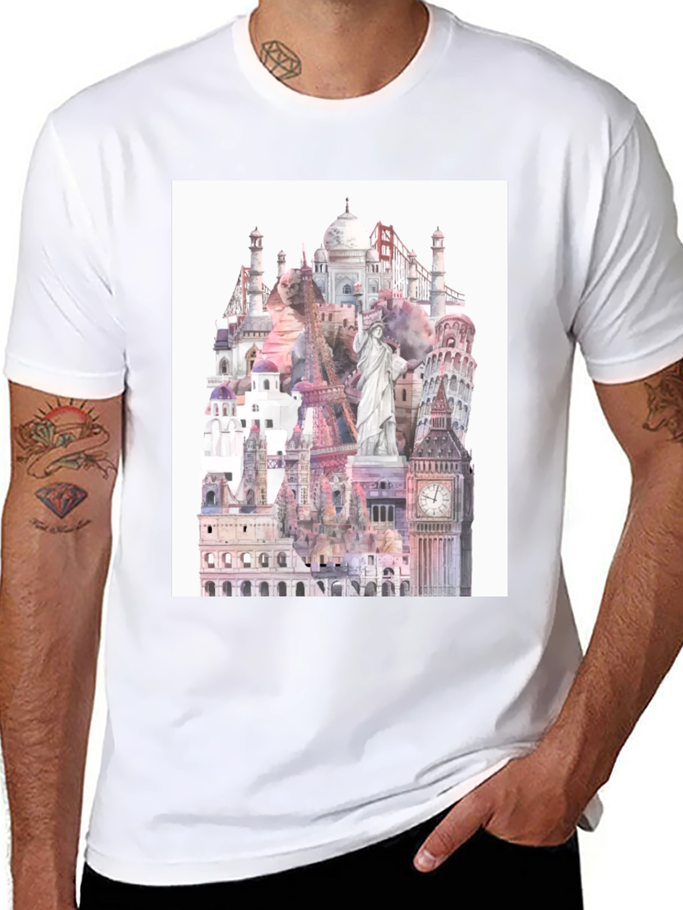 World Landmarks Black Graphic Tee