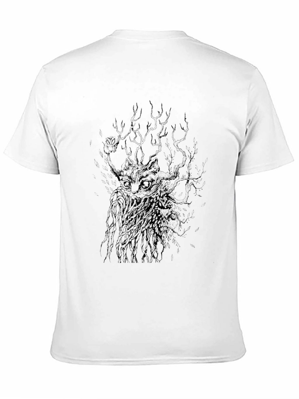 Mens Black Graphic Tee - Mystical Cat Design