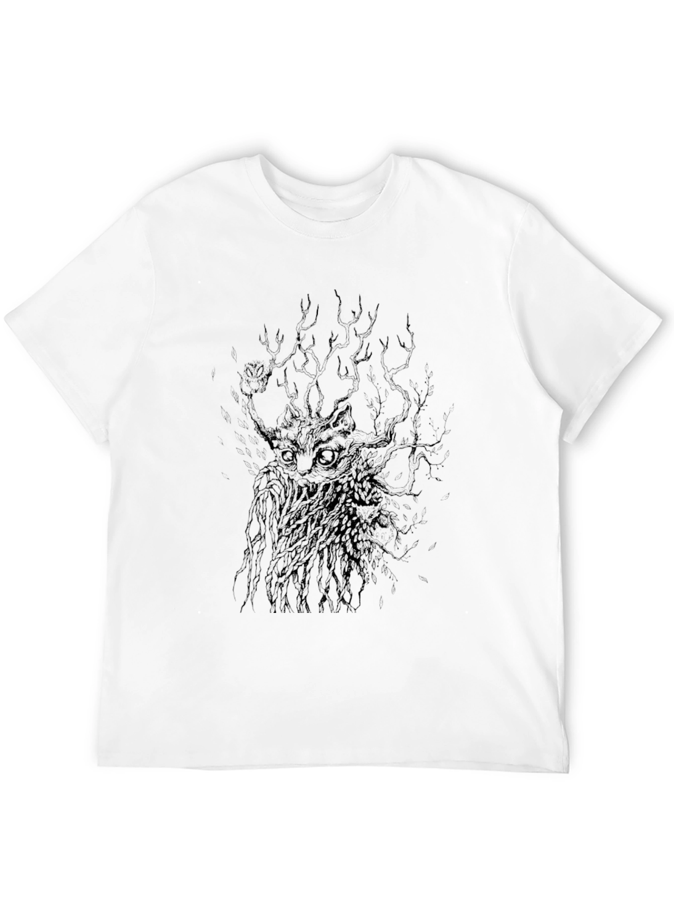 Mens Black Graphic Tee - Mystical Cat Design