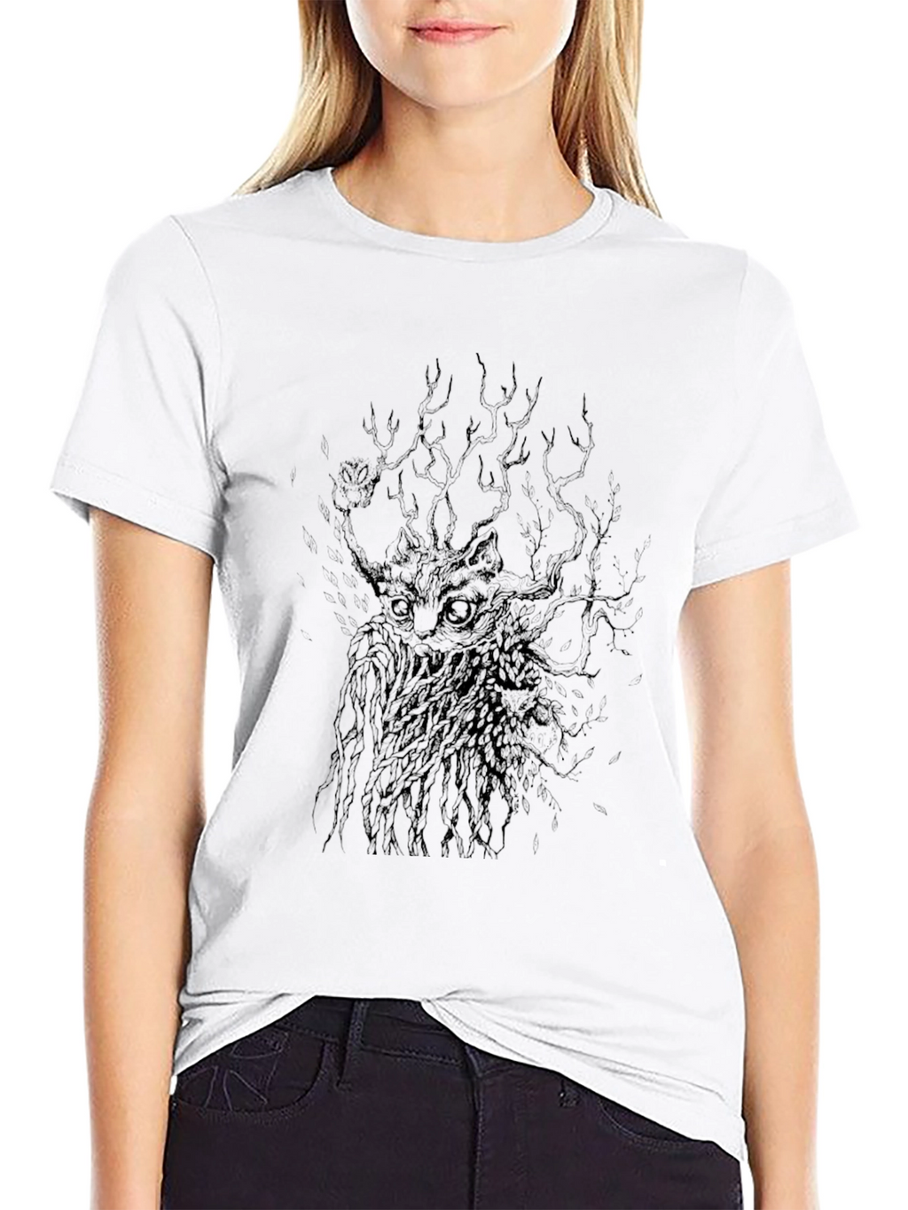 Mens Black Graphic Tee - Mystical Cat Design