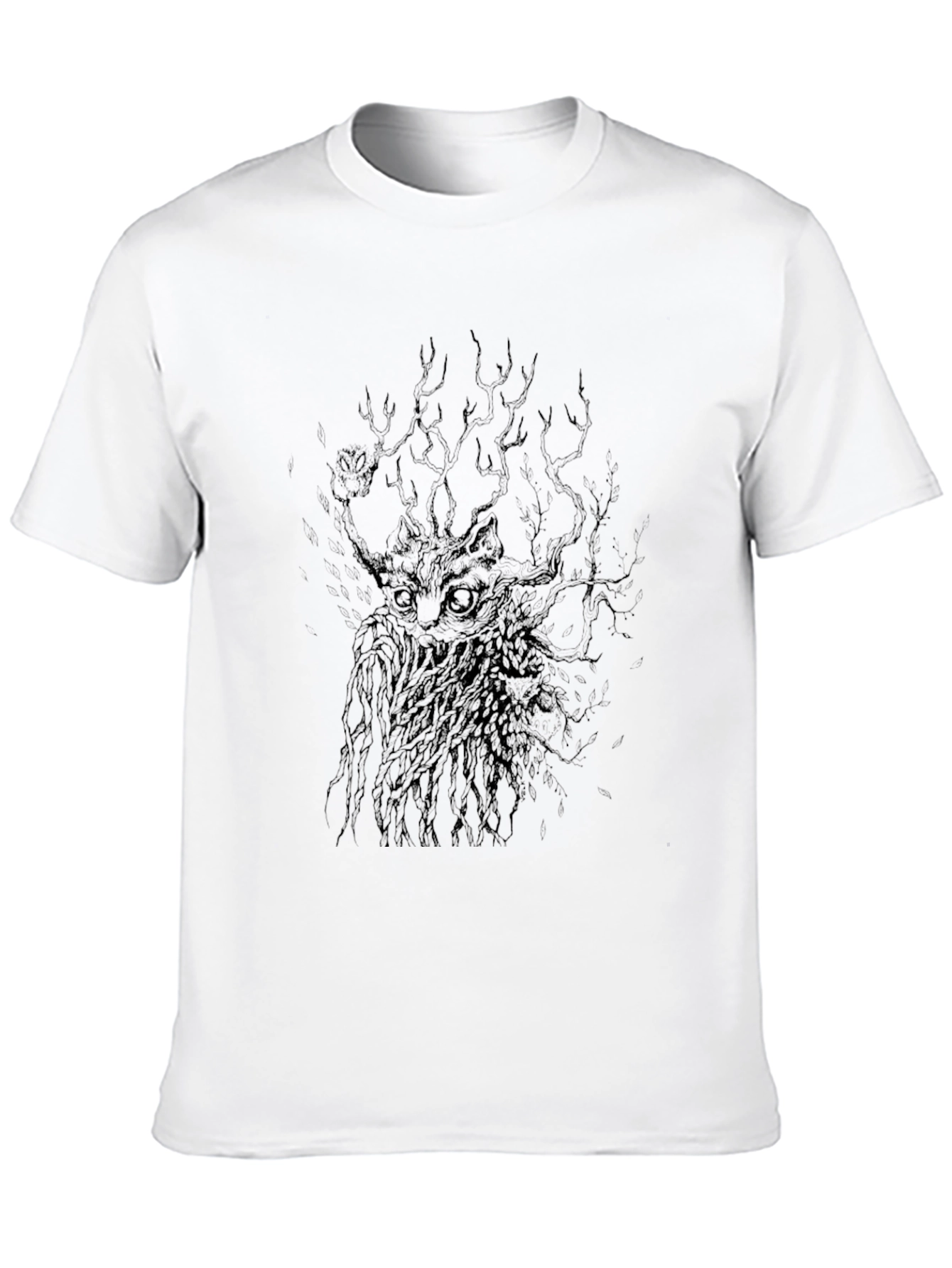 Mens Black Graphic Tee - Mystical Cat Design