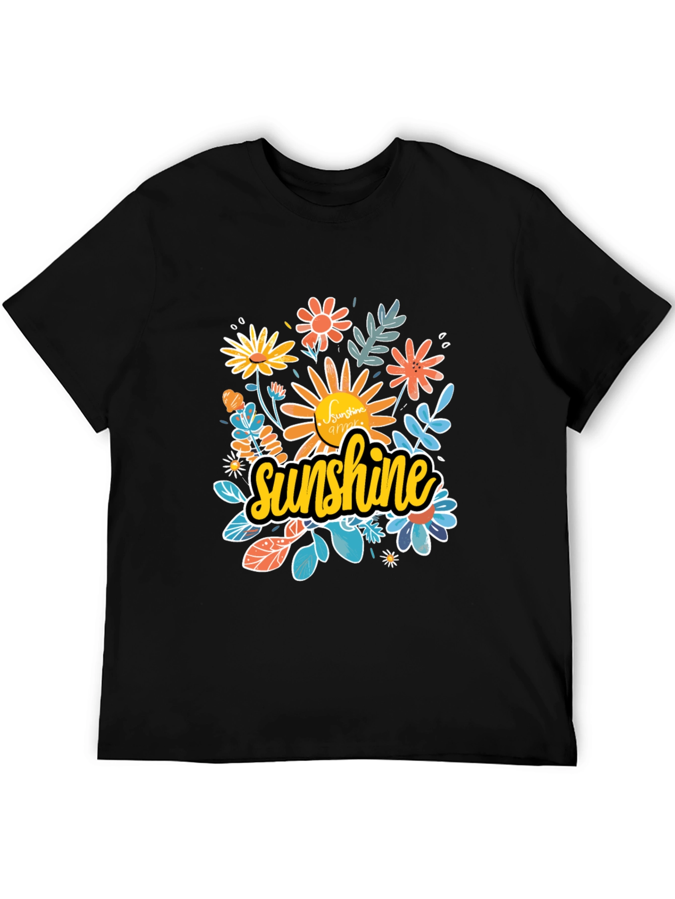Sunshine Floral Graphic Black T-Shirt