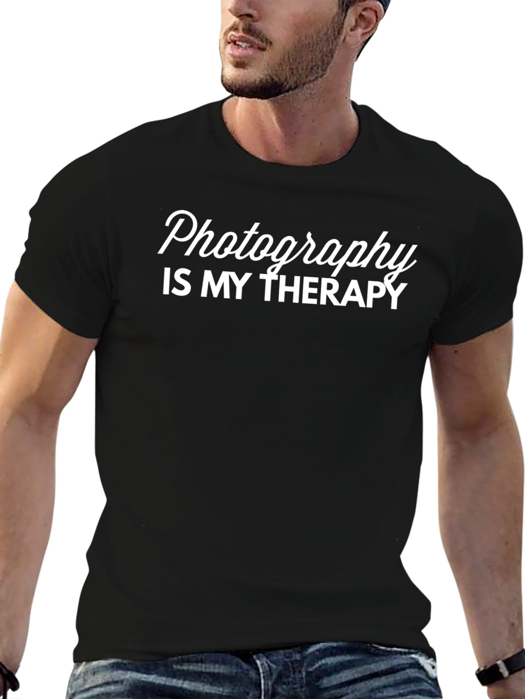 Photography is My Therapy Black T-Shirt