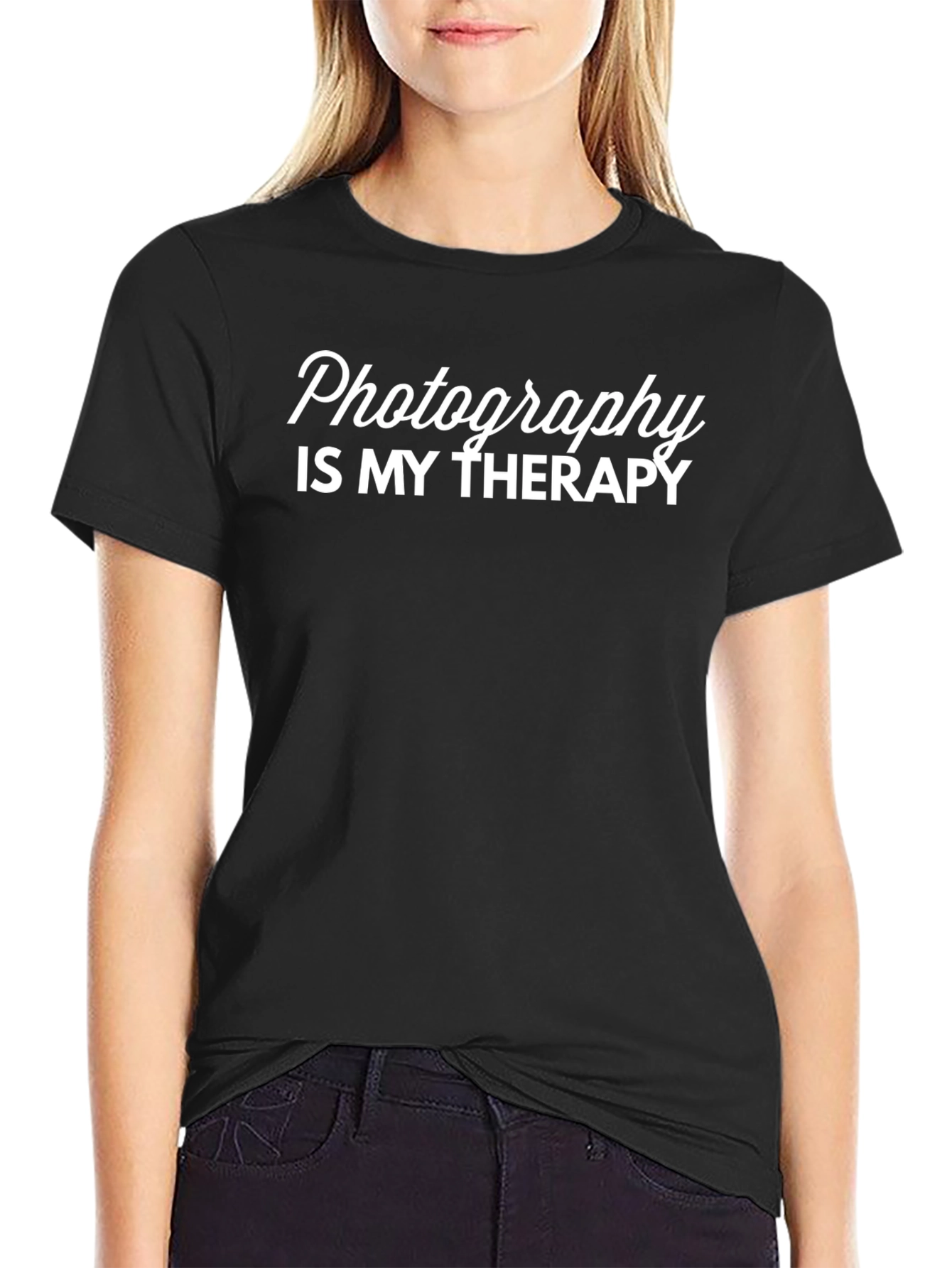 Photography is My Therapy Black T-Shirt