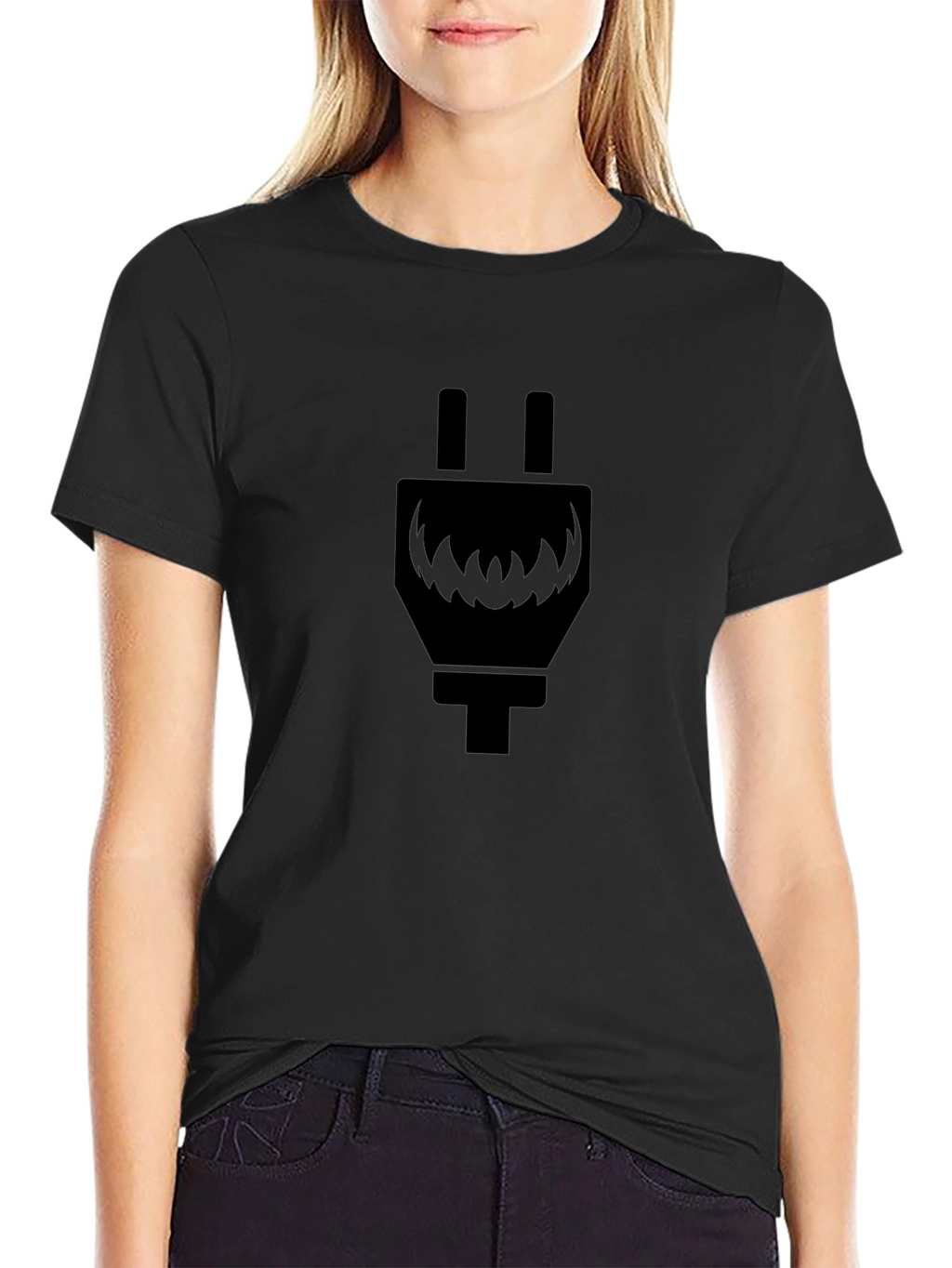 Electric Plug Monster Graphic T-Shirt - Cool Black Tee