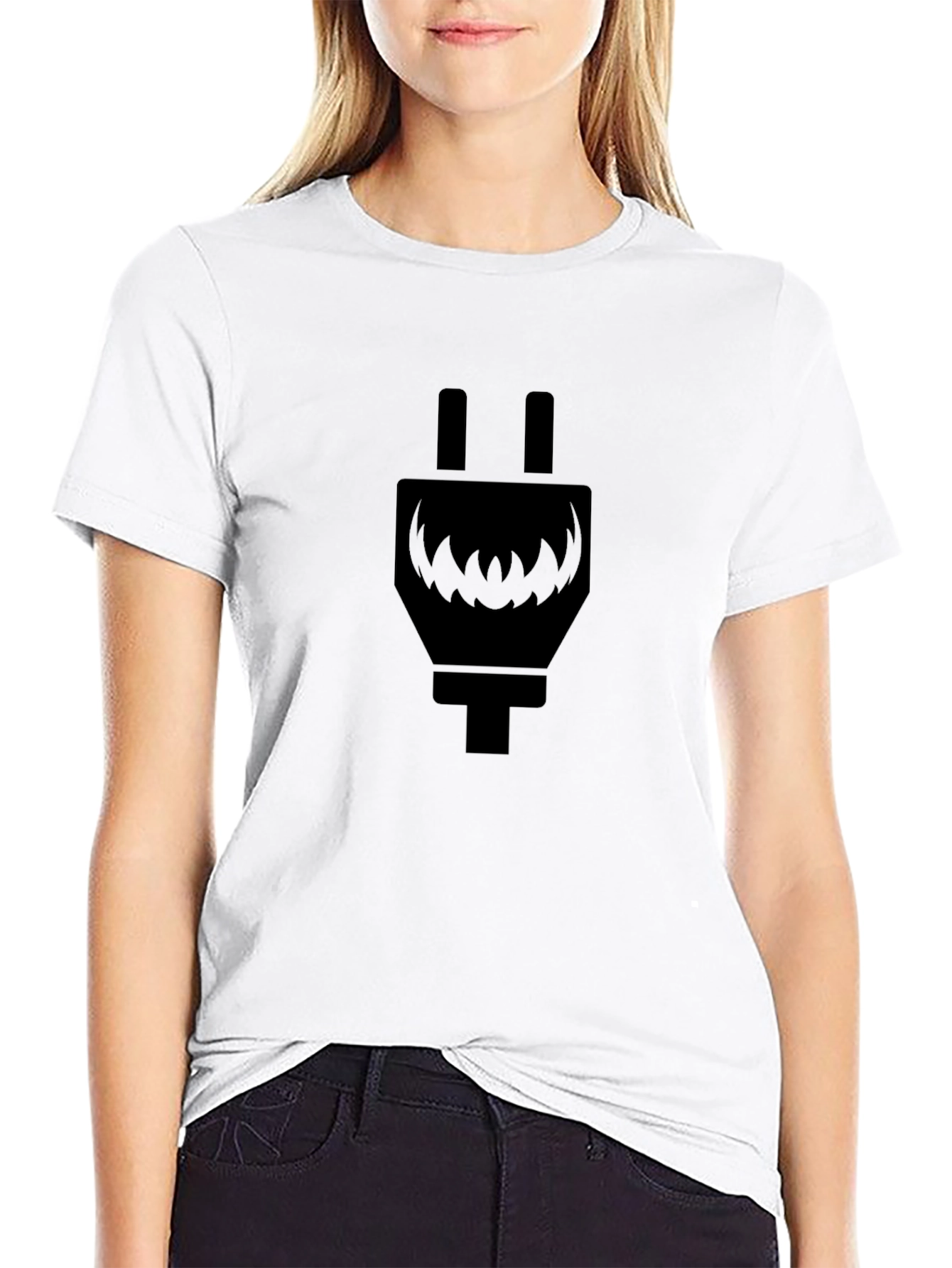 Electric Plug Monster Graphic T-Shirt - Cool Black Tee