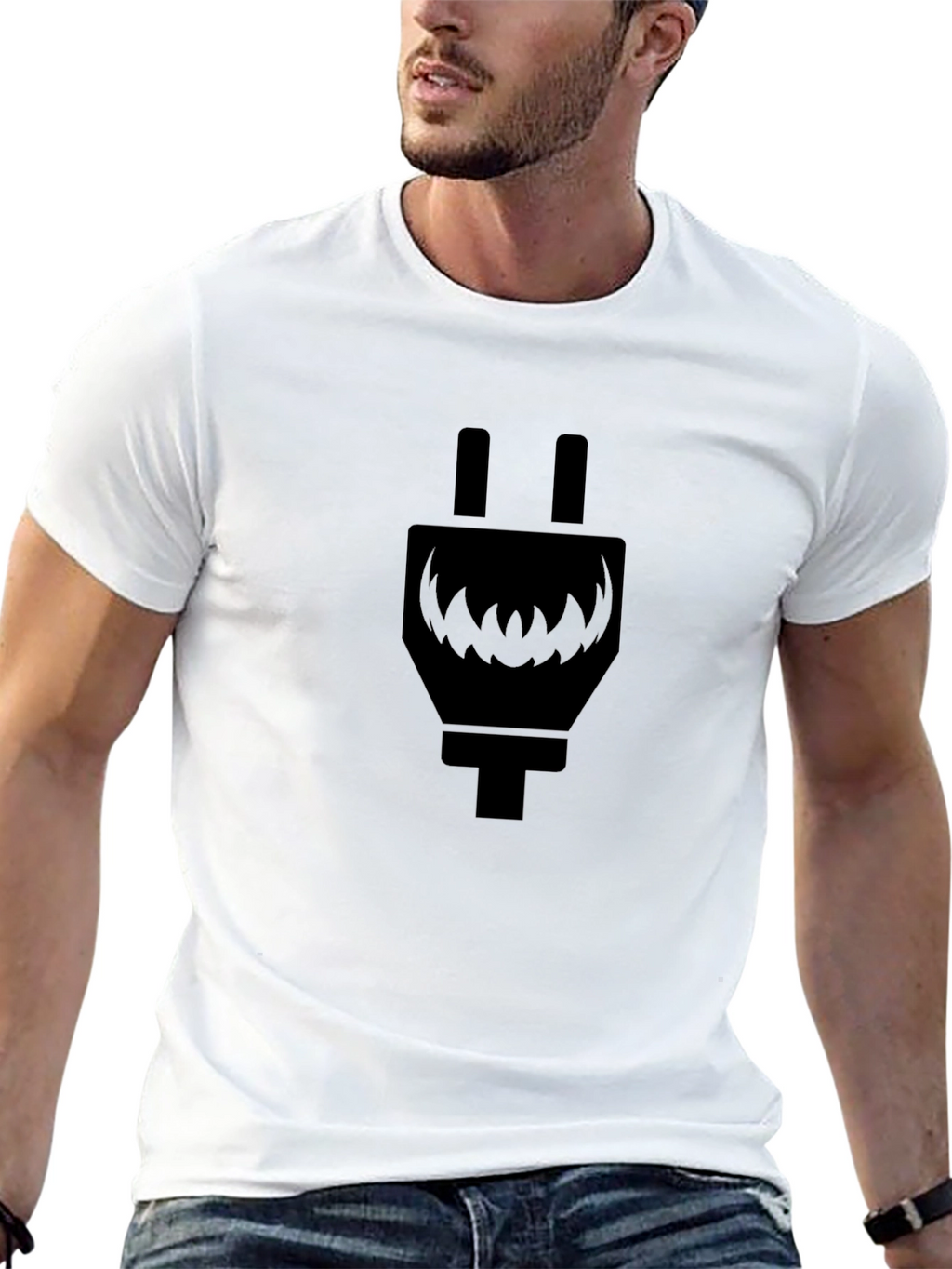 Electric Plug Monster Graphic T-Shirt - Cool Black Tee