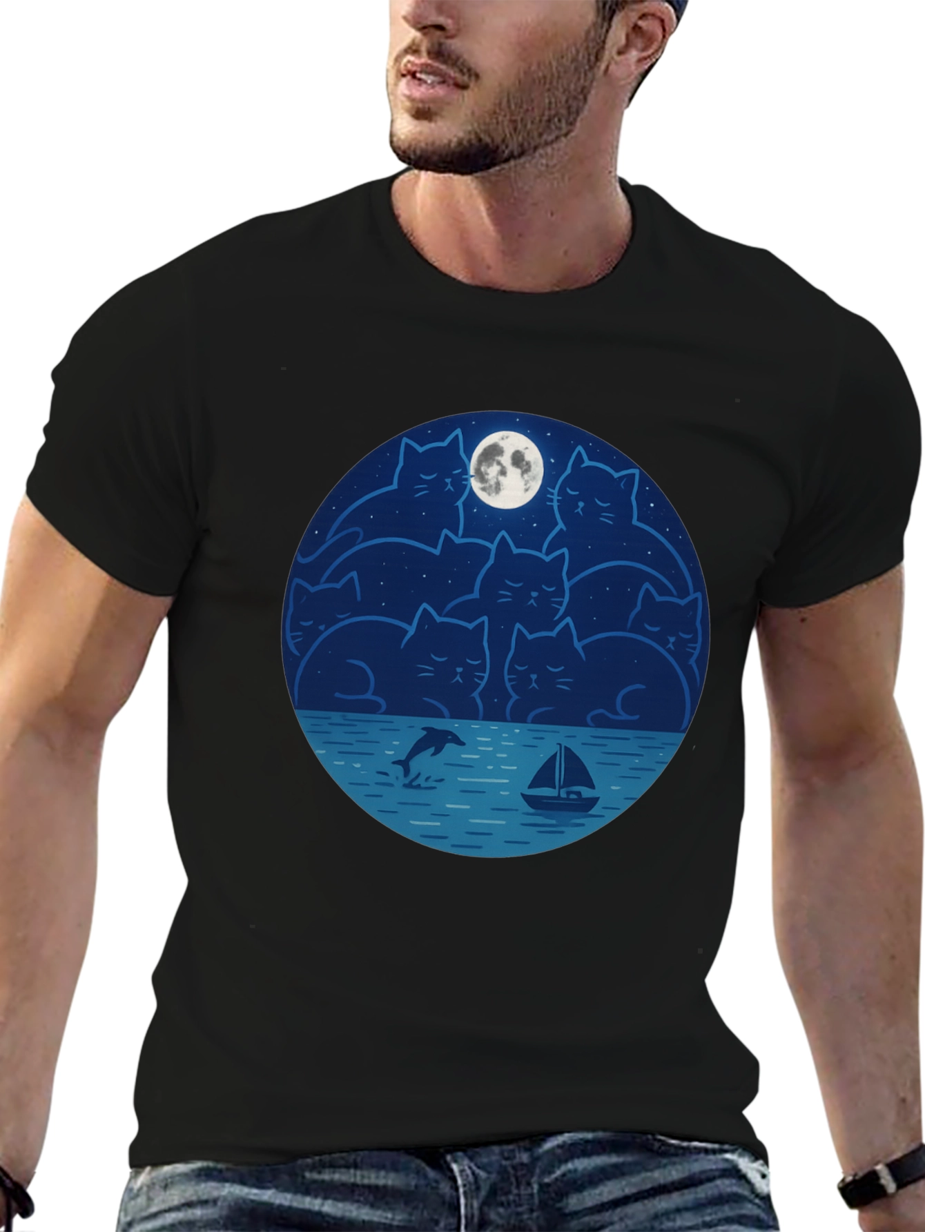 Cat Moon T-Shirt - Dreamy Night Graphic Tee