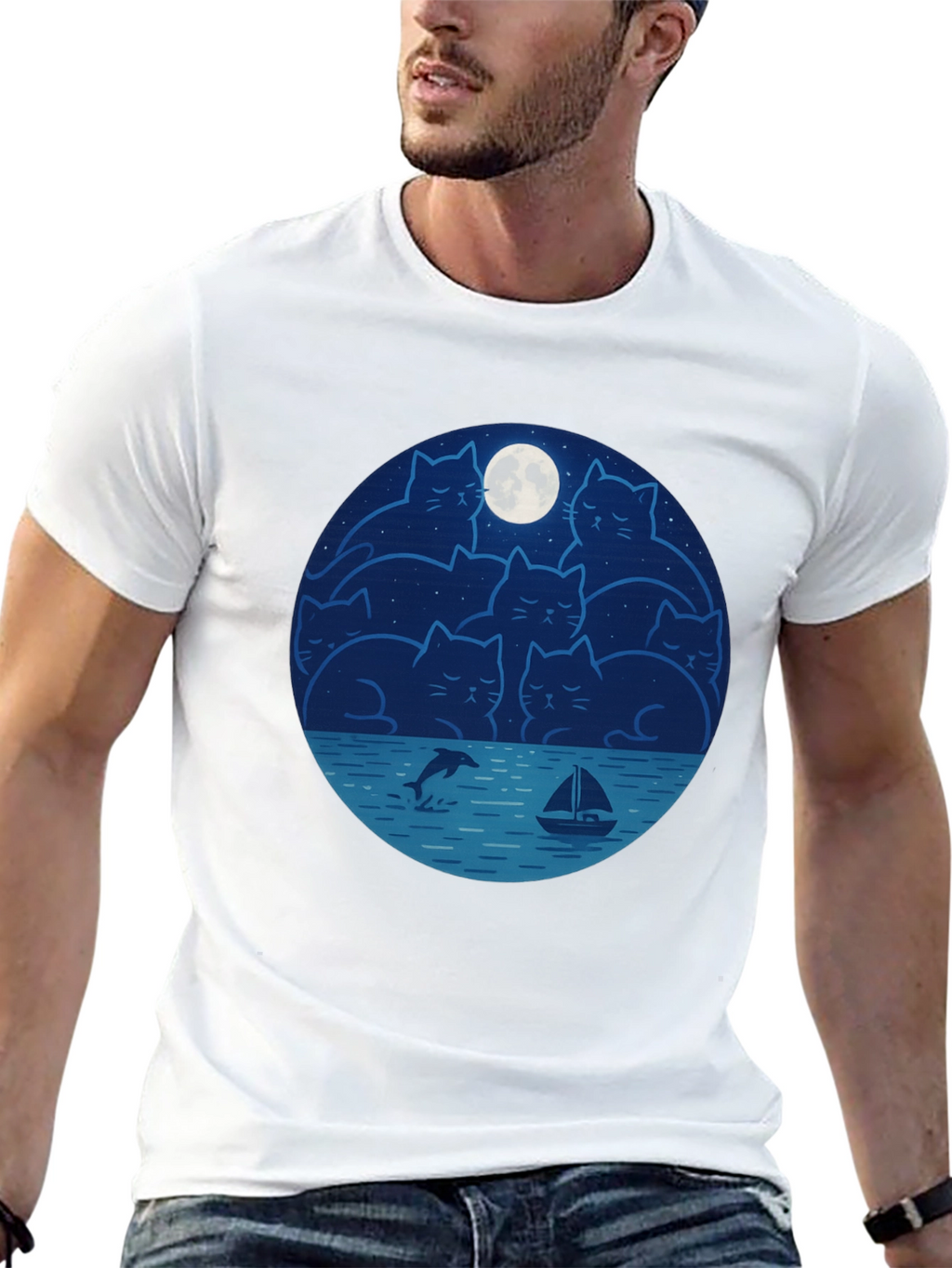 Cat Moon T-Shirt - Dreamy Night Graphic Tee