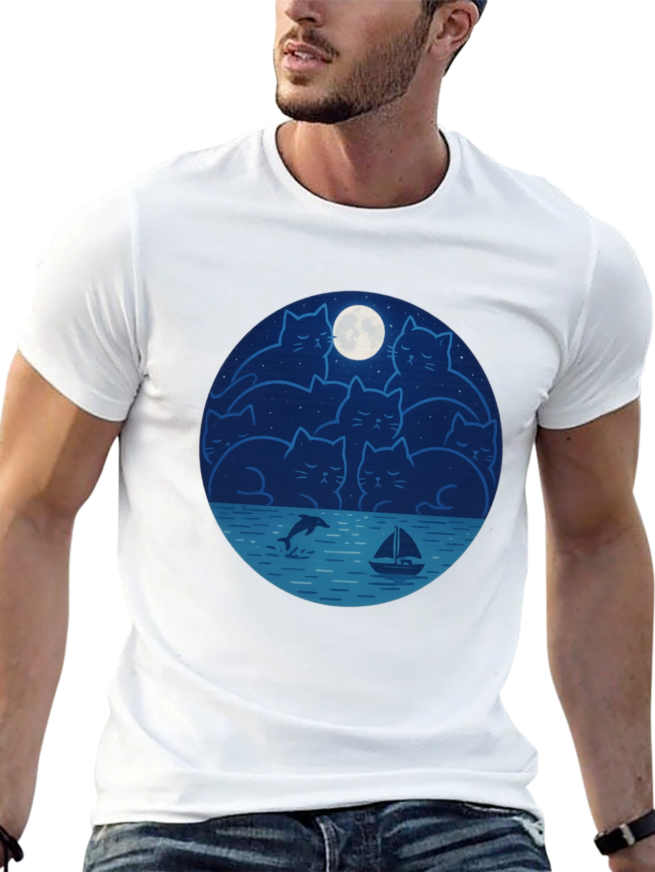 Cat Moon T-Shirt - Dreamy Night Graphic Tee