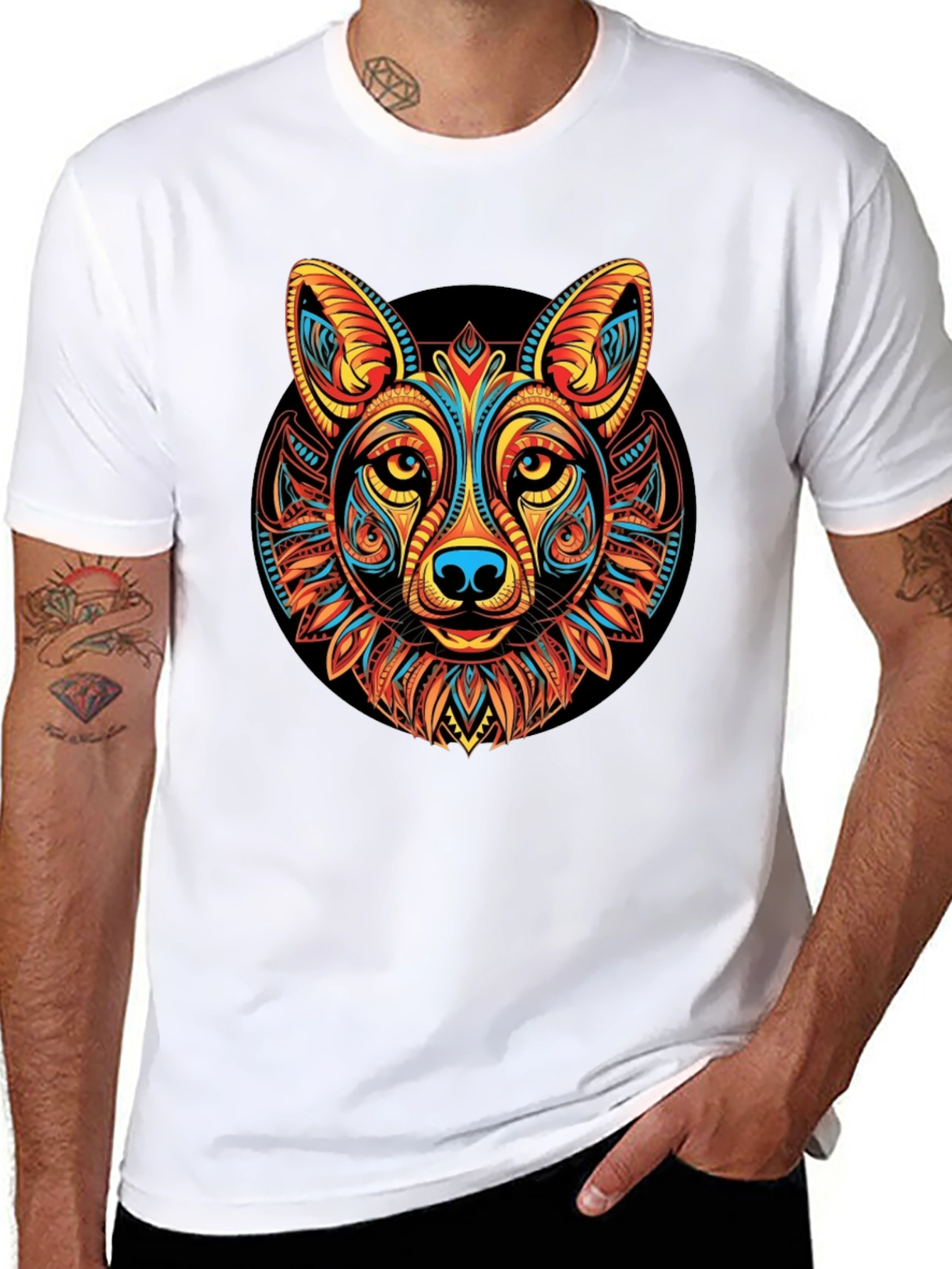 Tribal Wolf Graphic Black T-Shirt