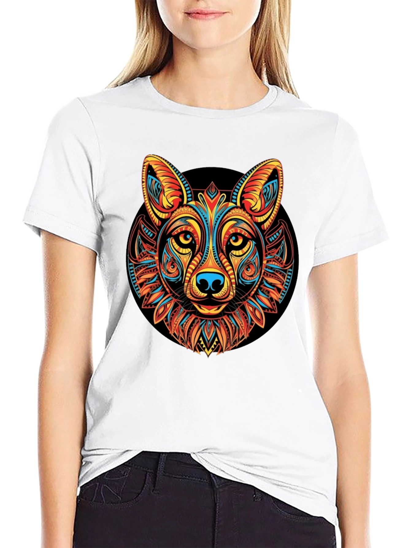 Tribal Wolf Graphic Black T-Shirt