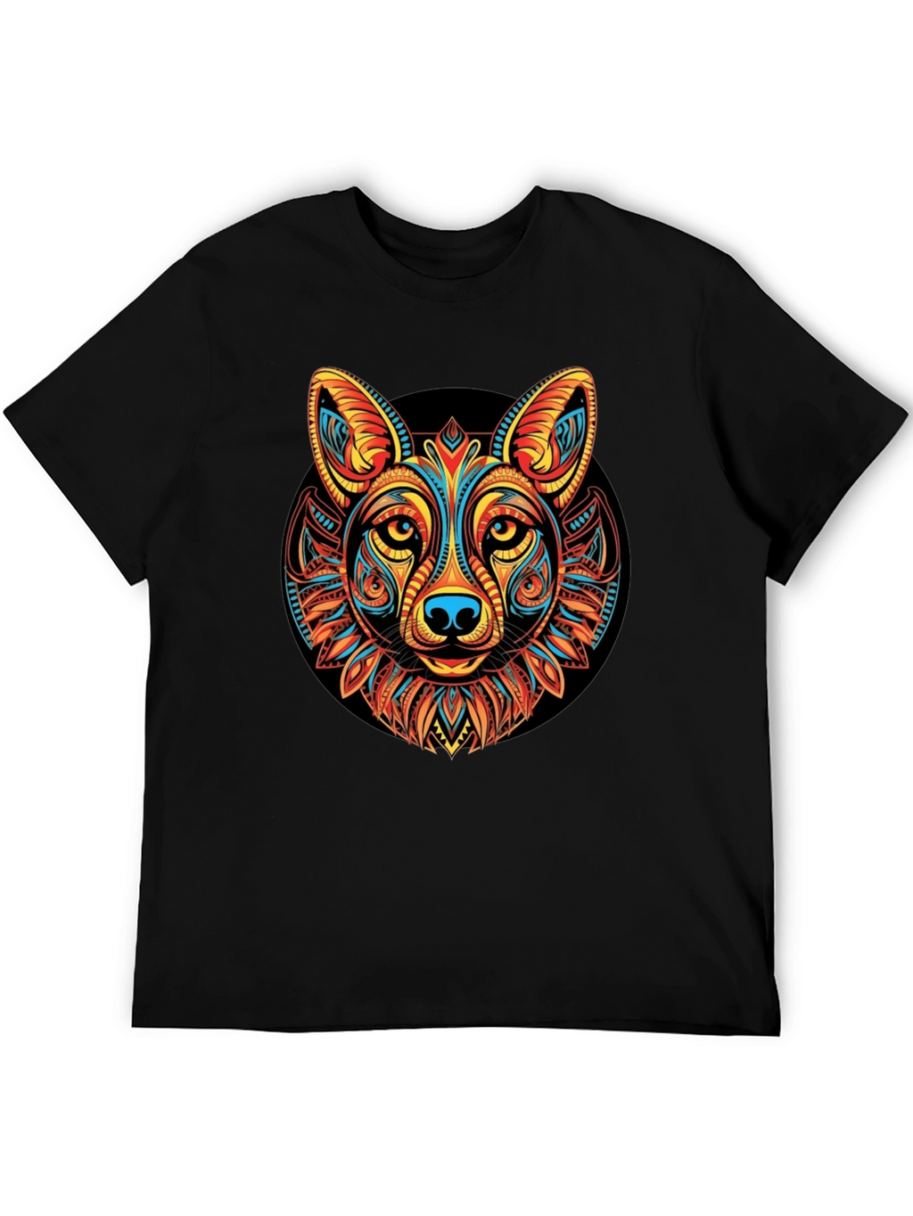 Tribal Wolf Graphic Black T-Shirt