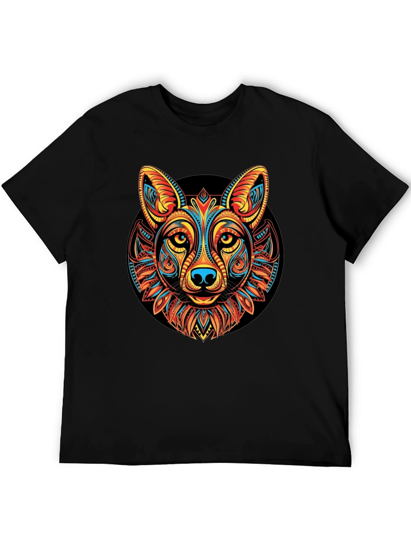 Tribal Wolf Graphic Black T-Shirt