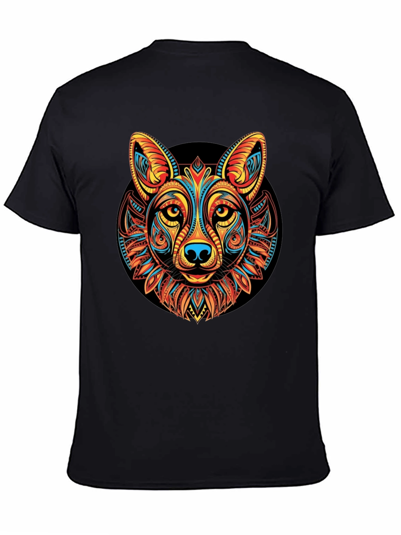 Tribal Wolf Graphic Black T-Shirt