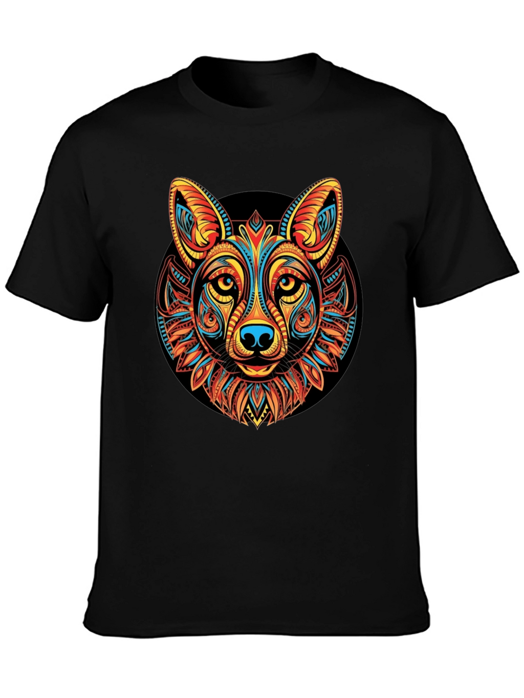 Tribal Wolf Graphic Black T-Shirt