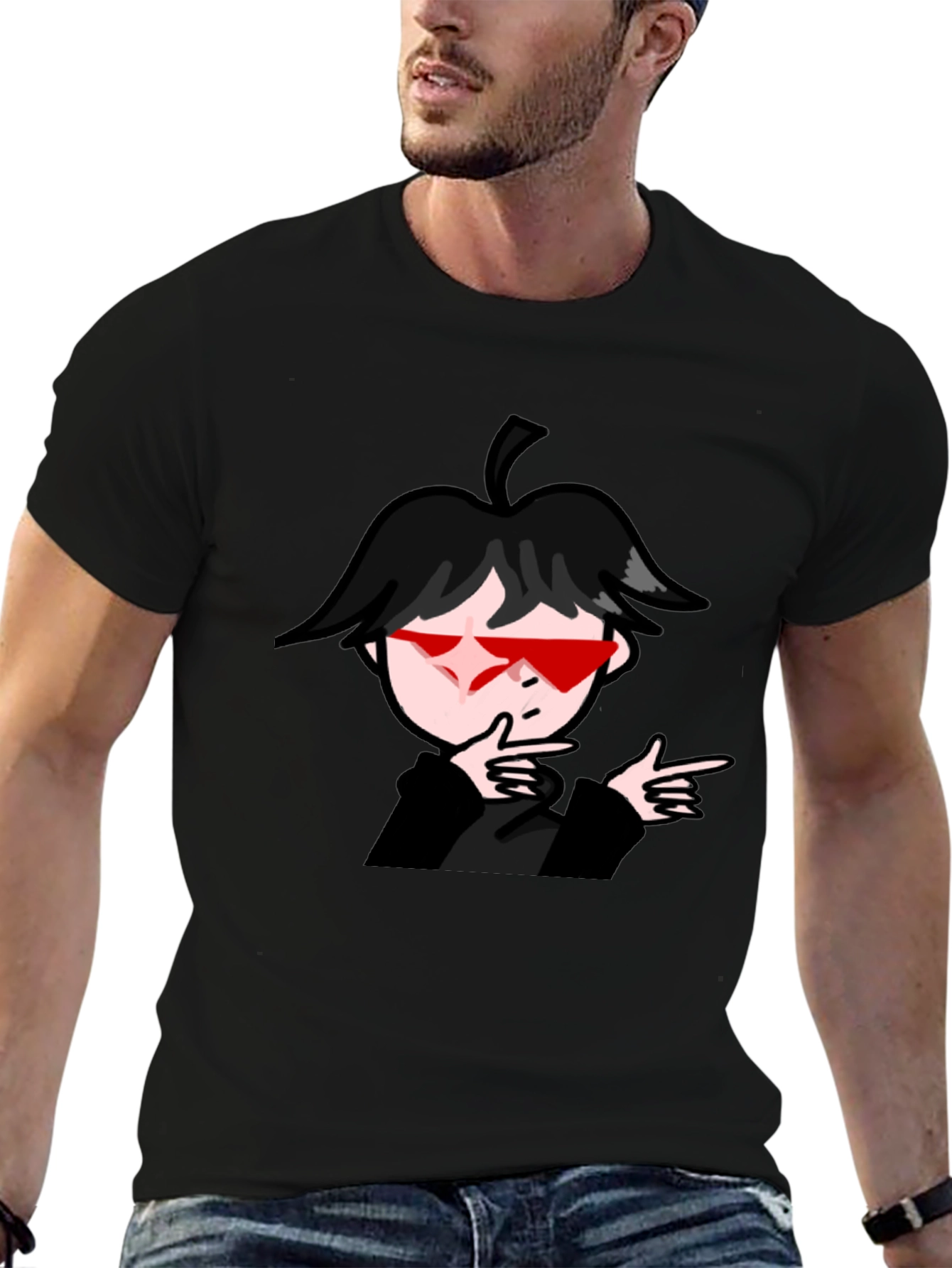 Cool Anime Boy Graphic Black T-Shirt