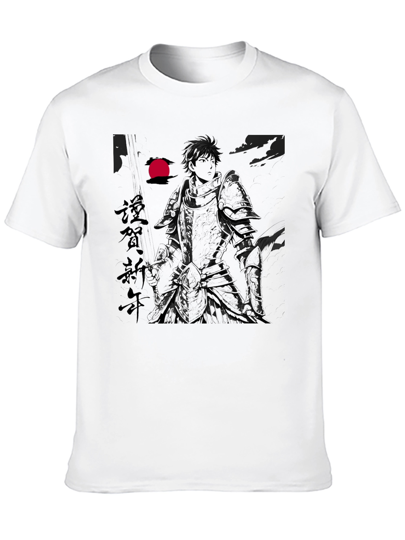 Anime Knight Graphic Print Black T-Shirt