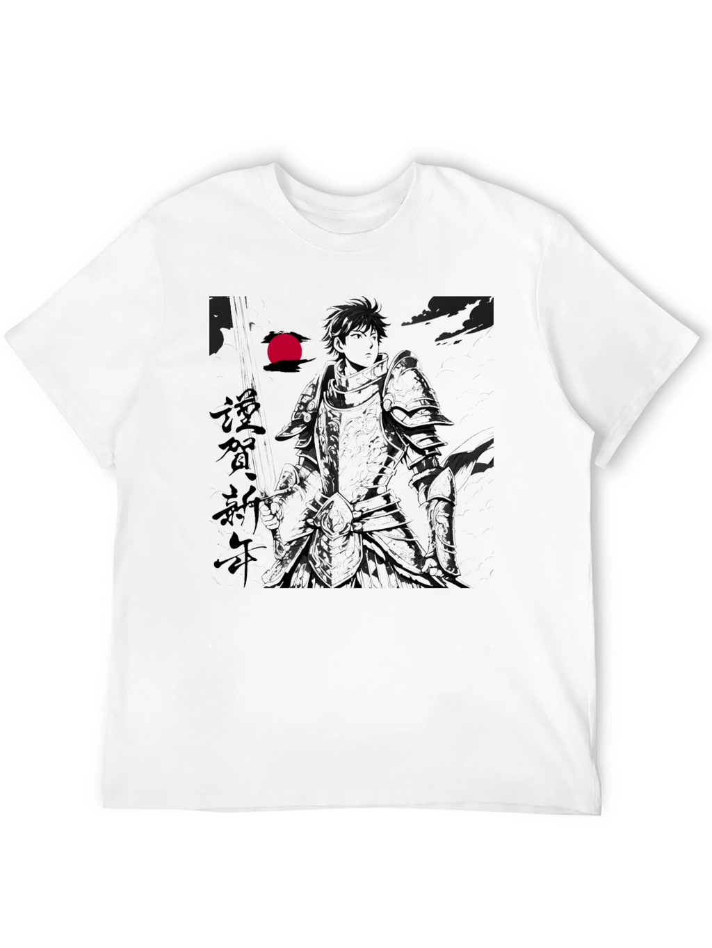 Anime Knight Graphic Print Black T-Shirt