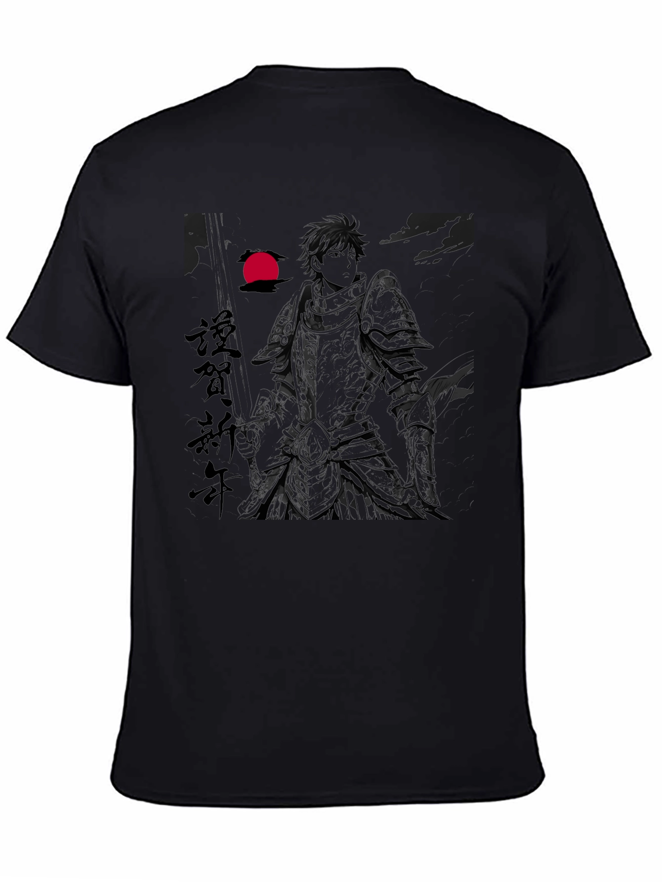 Anime Knight Graphic Print Black T-Shirt