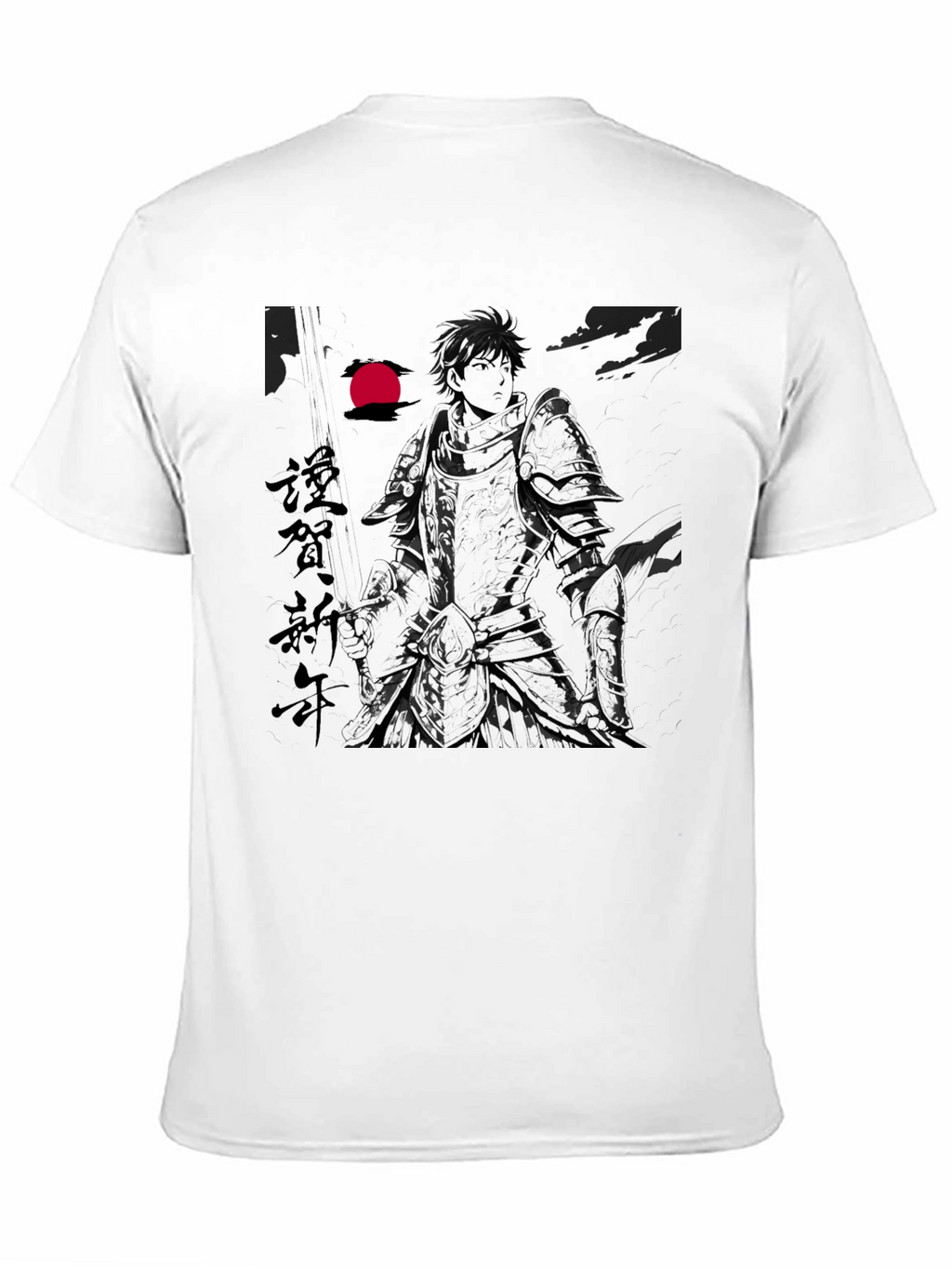 Anime Knight Graphic Print Black T-Shirt