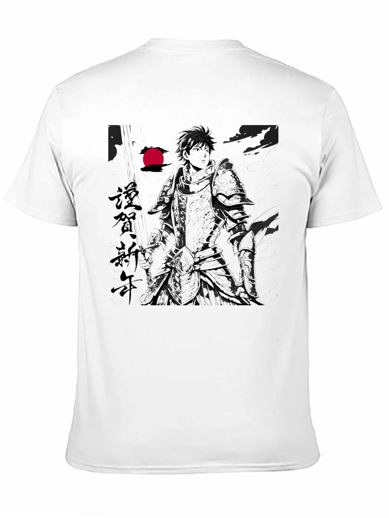 Anime Knight Graphic Print Black T-Shirt