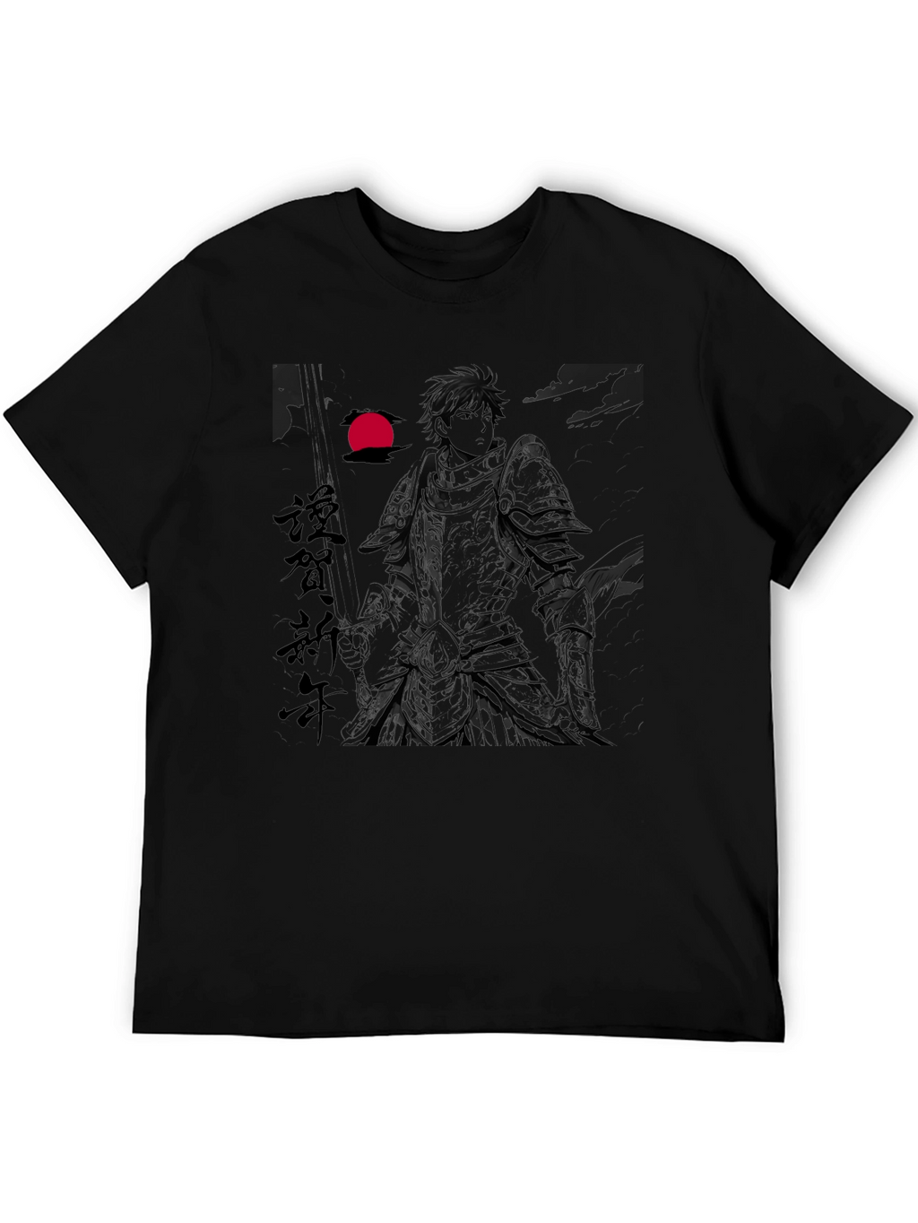 Anime Knight Graphic Print Black T-Shirt
