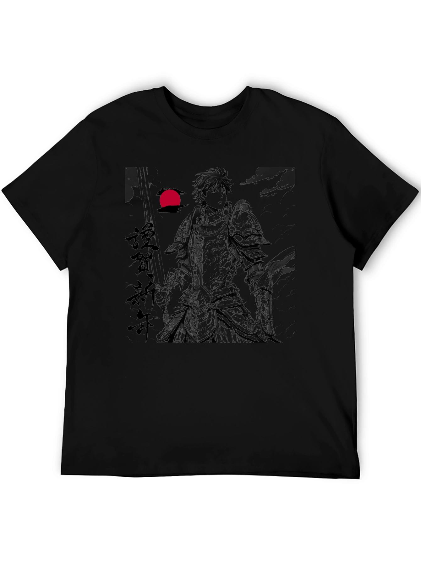 Anime Knight Graphic Print Black T-Shirt
