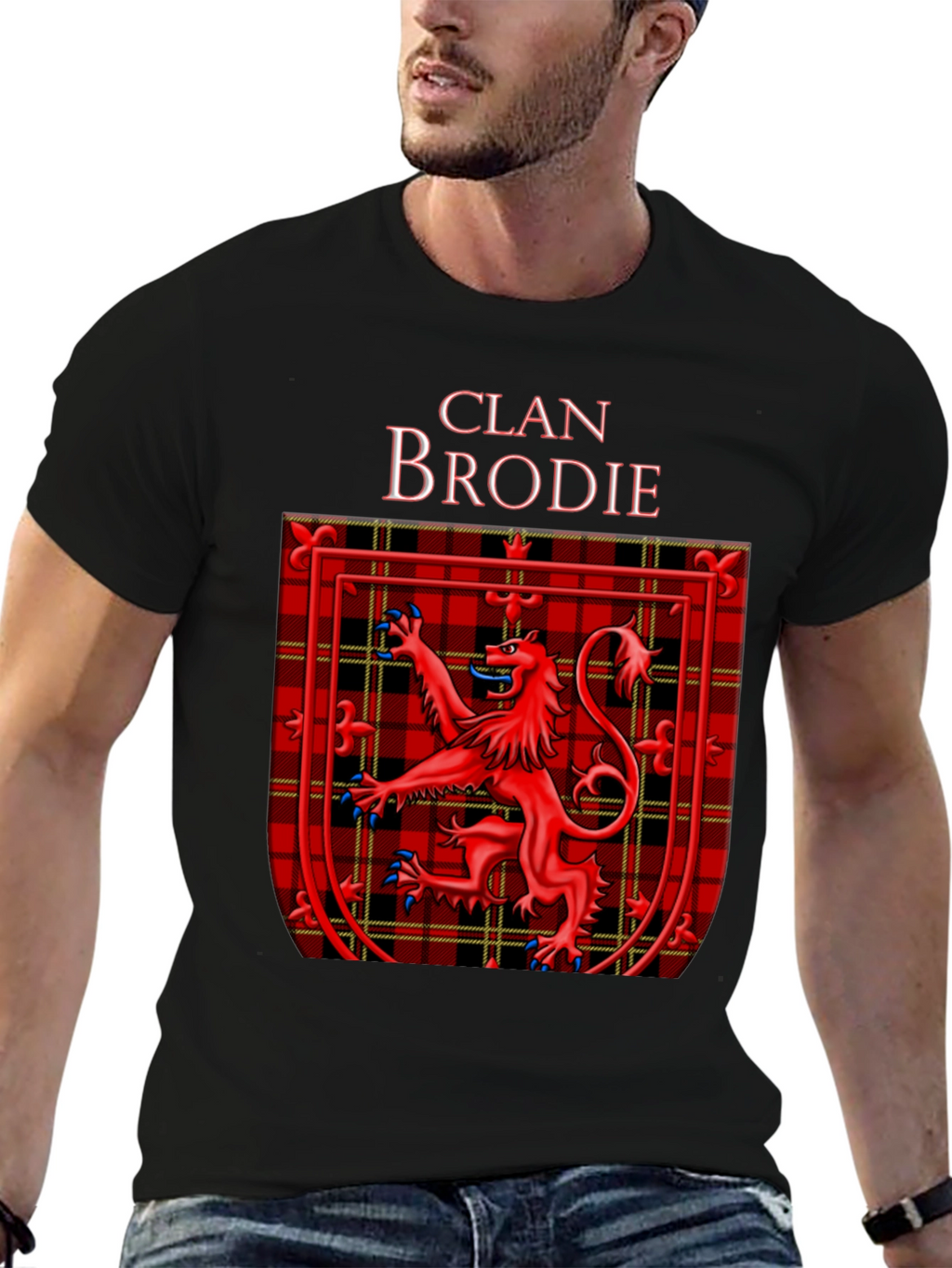 Clan Brodie Tartan Lion Black T-Shirt