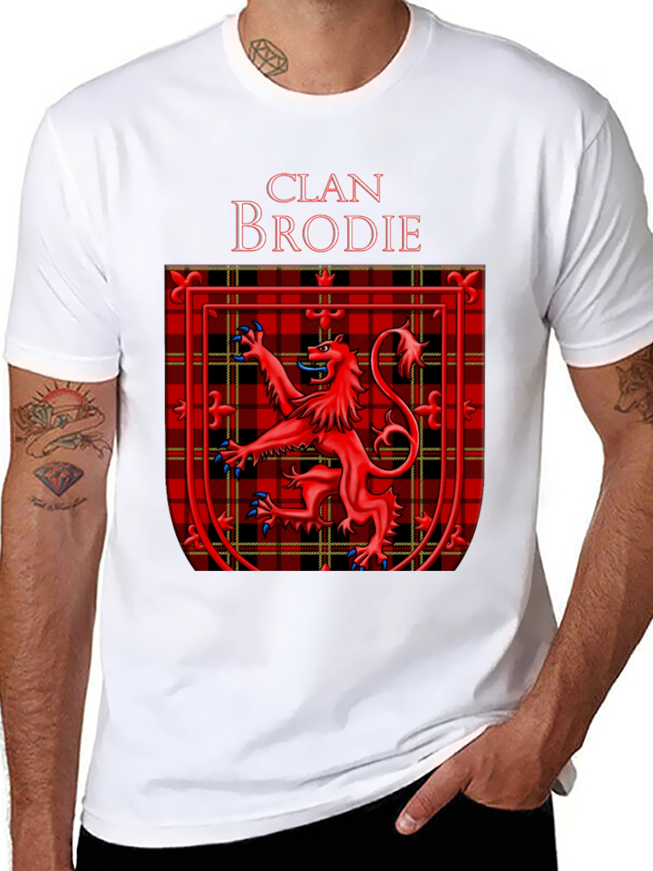 Clan Brodie Tartan Lion Black T-Shirt