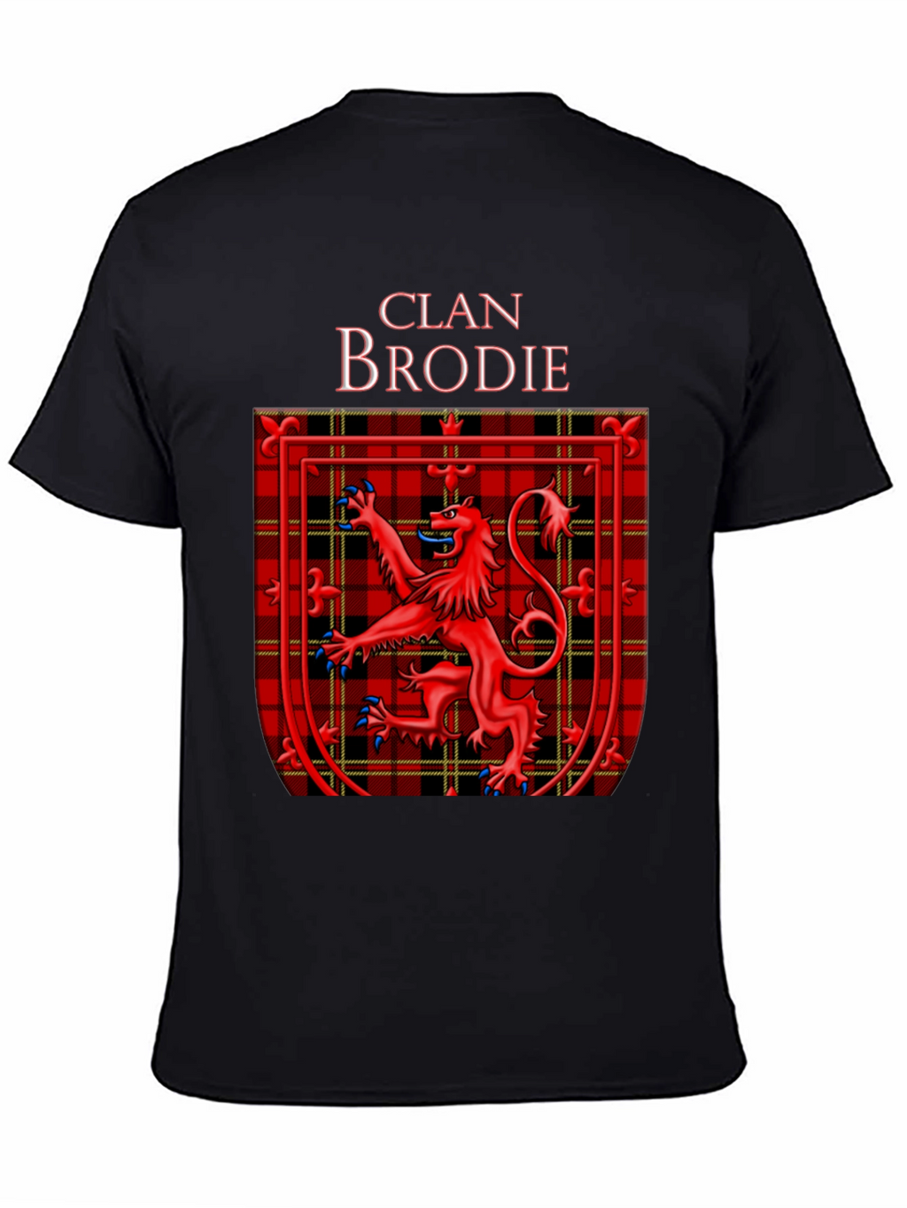 Clan Brodie Tartan Lion Black T-Shirt
