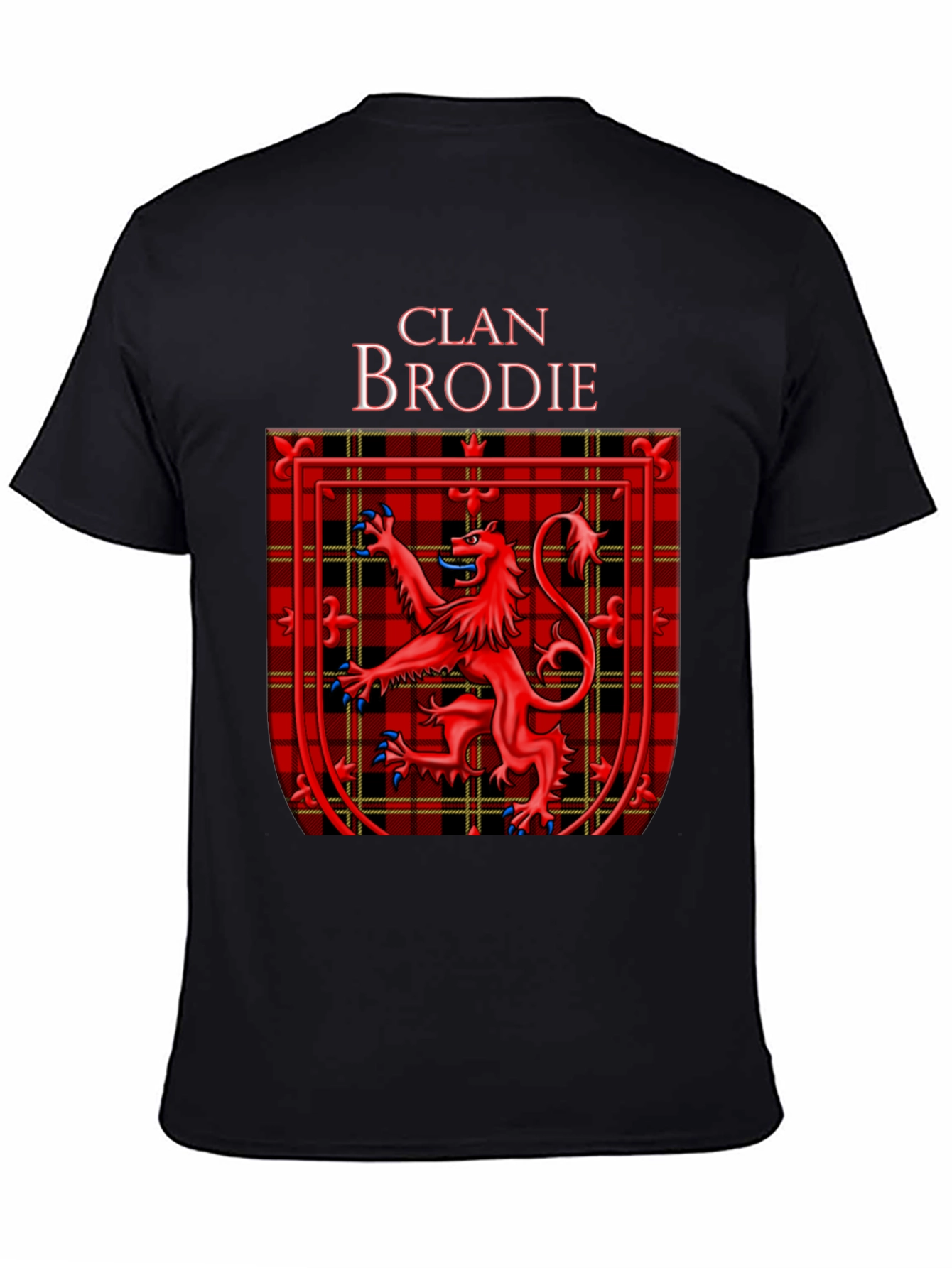 Clan Brodie Tartan Lion Black T-Shirt