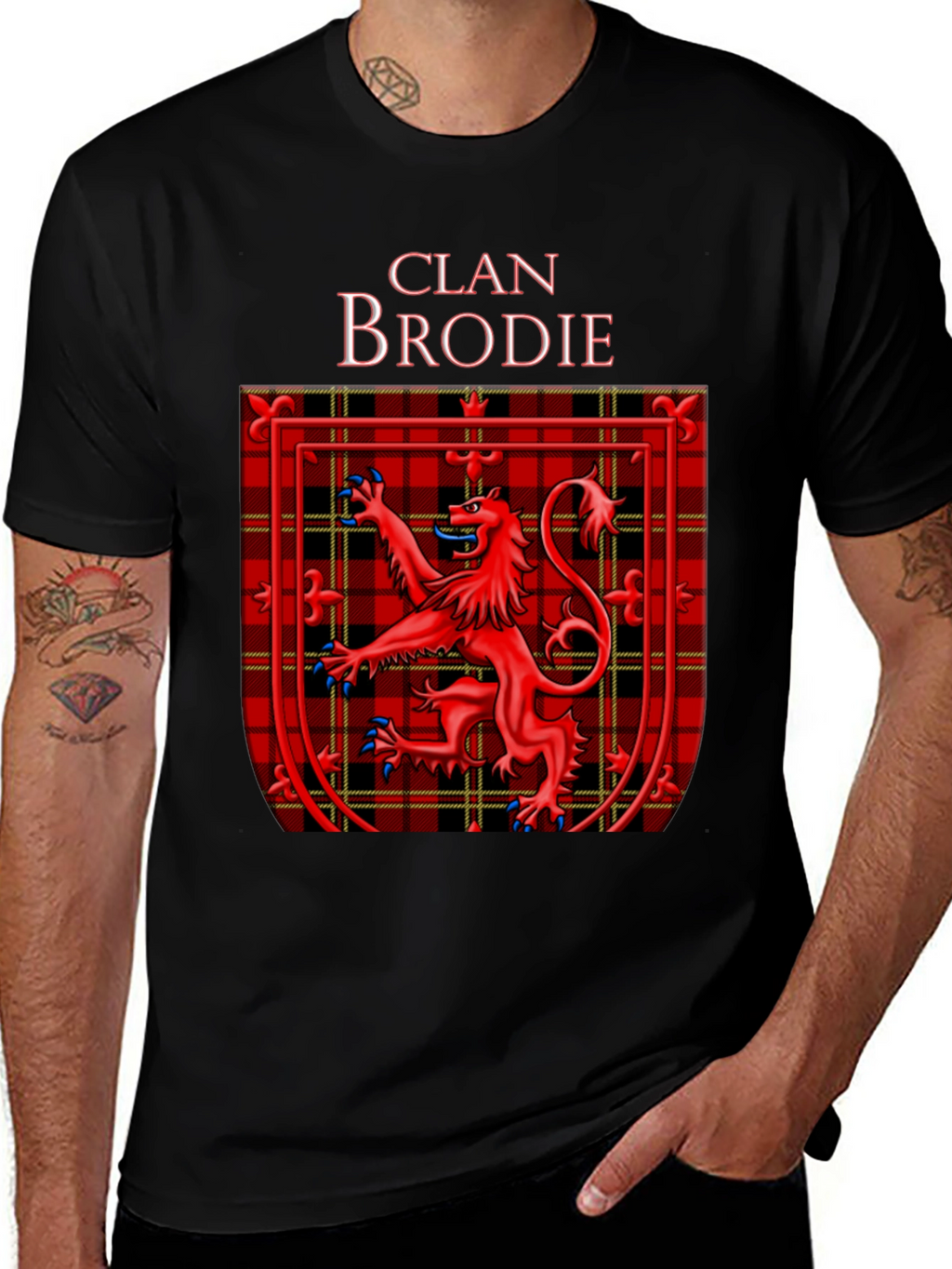 Clan Brodie Tartan Lion Black T-Shirt