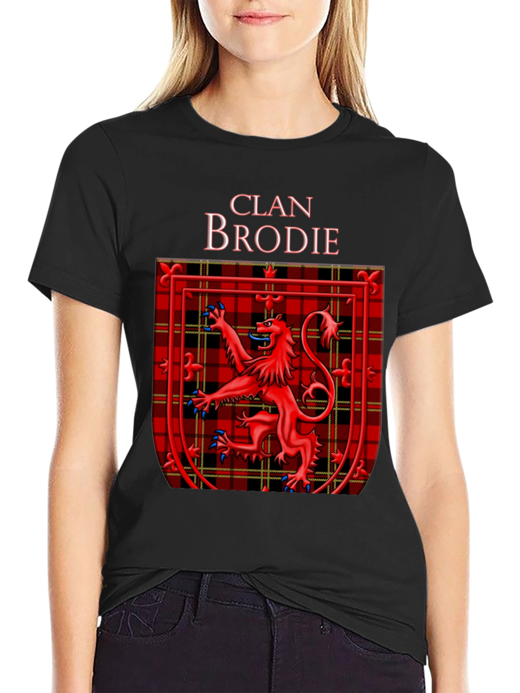Clan Brodie Tartan Lion Black T-Shirt