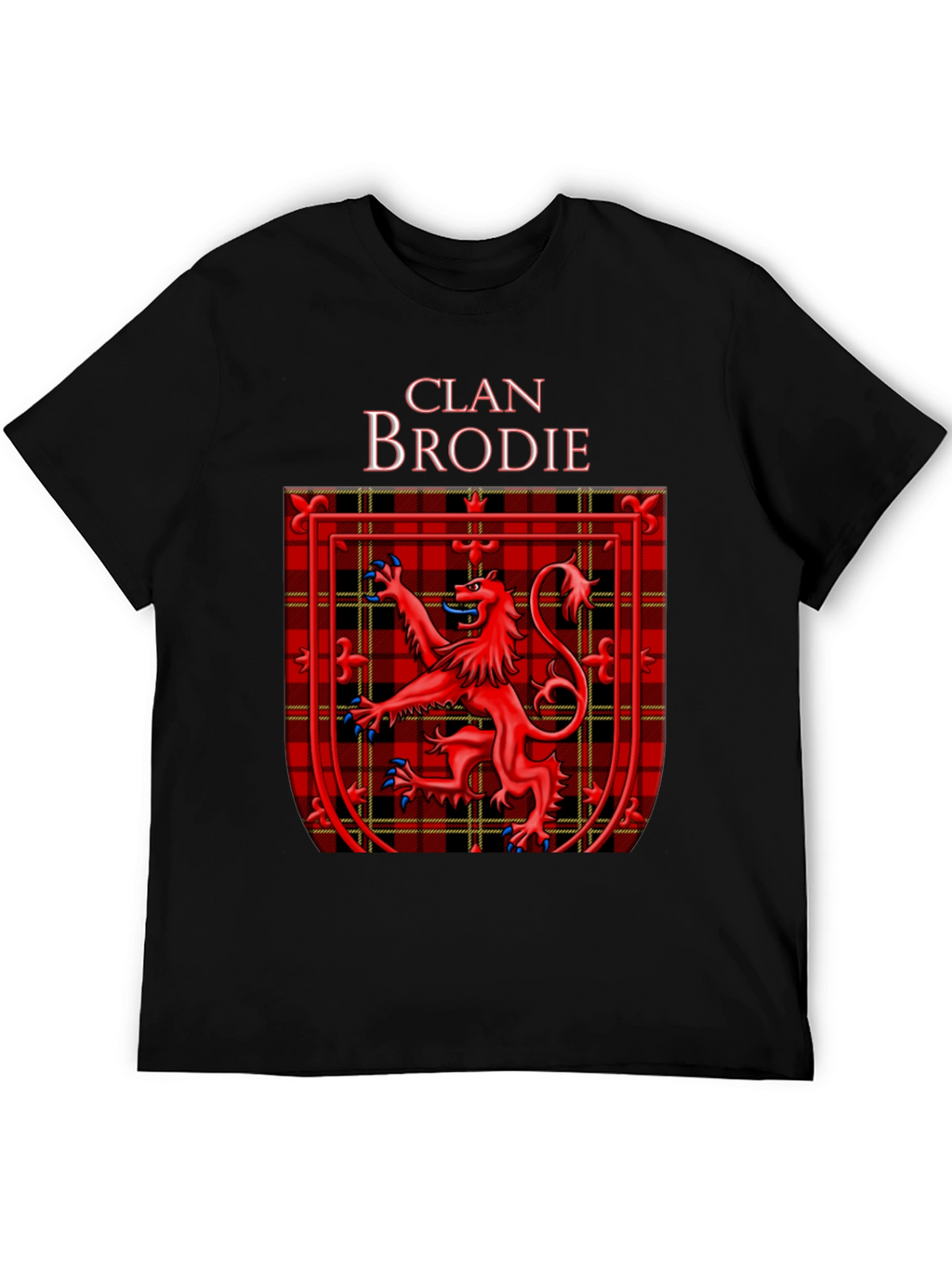 Clan Brodie Tartan Lion Black T-Shirt