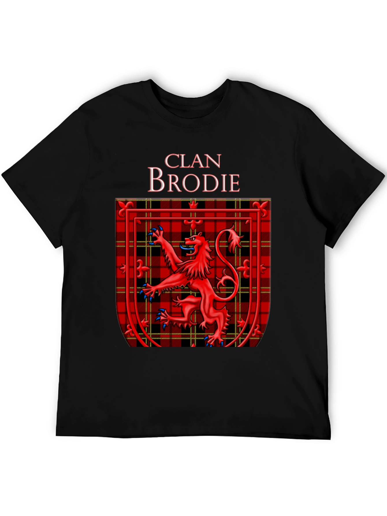Clan Brodie Tartan Lion Black T-Shirt
